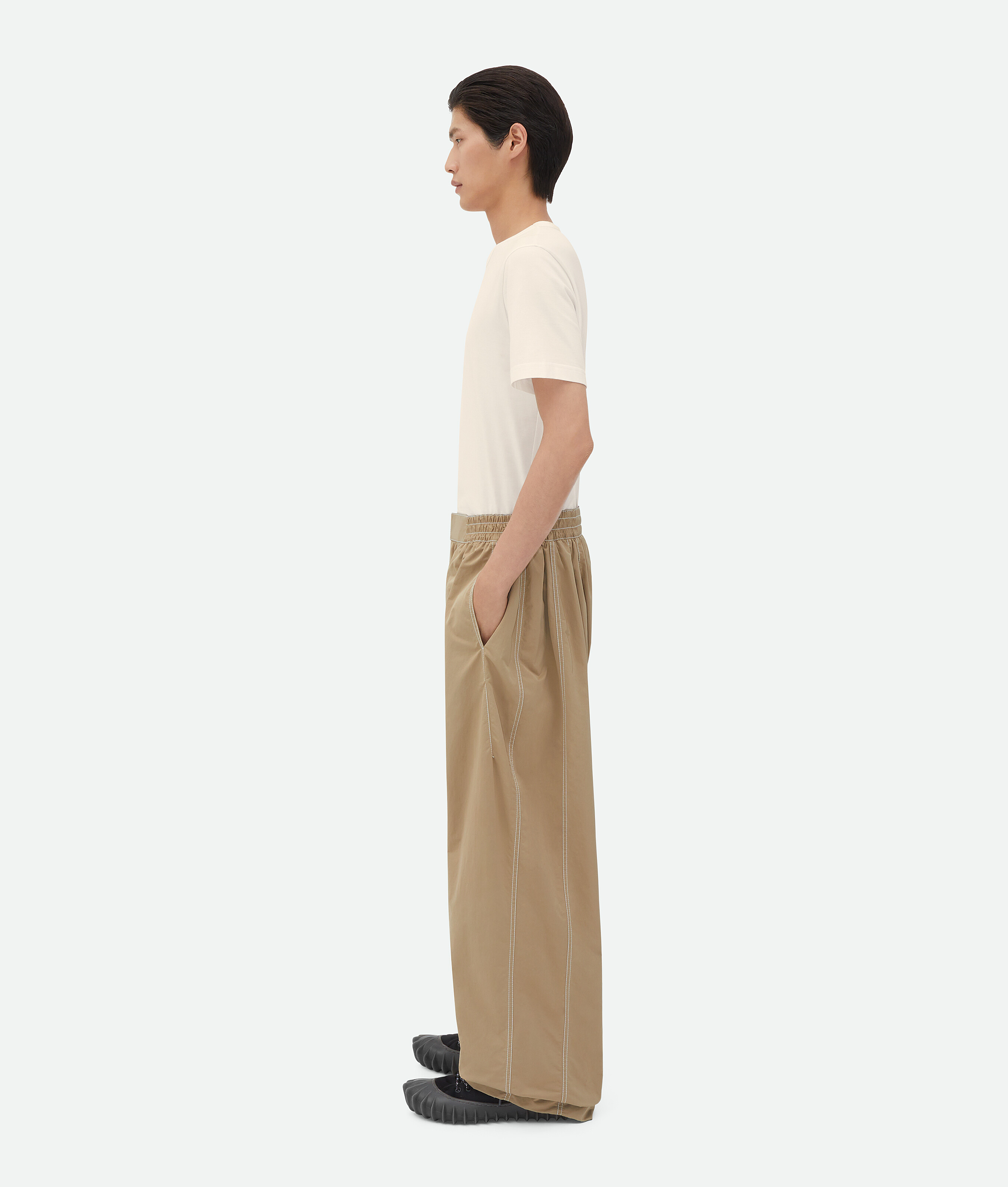 Shop Bottega Veneta Elasticated Tech Nylon Trousers In Beige