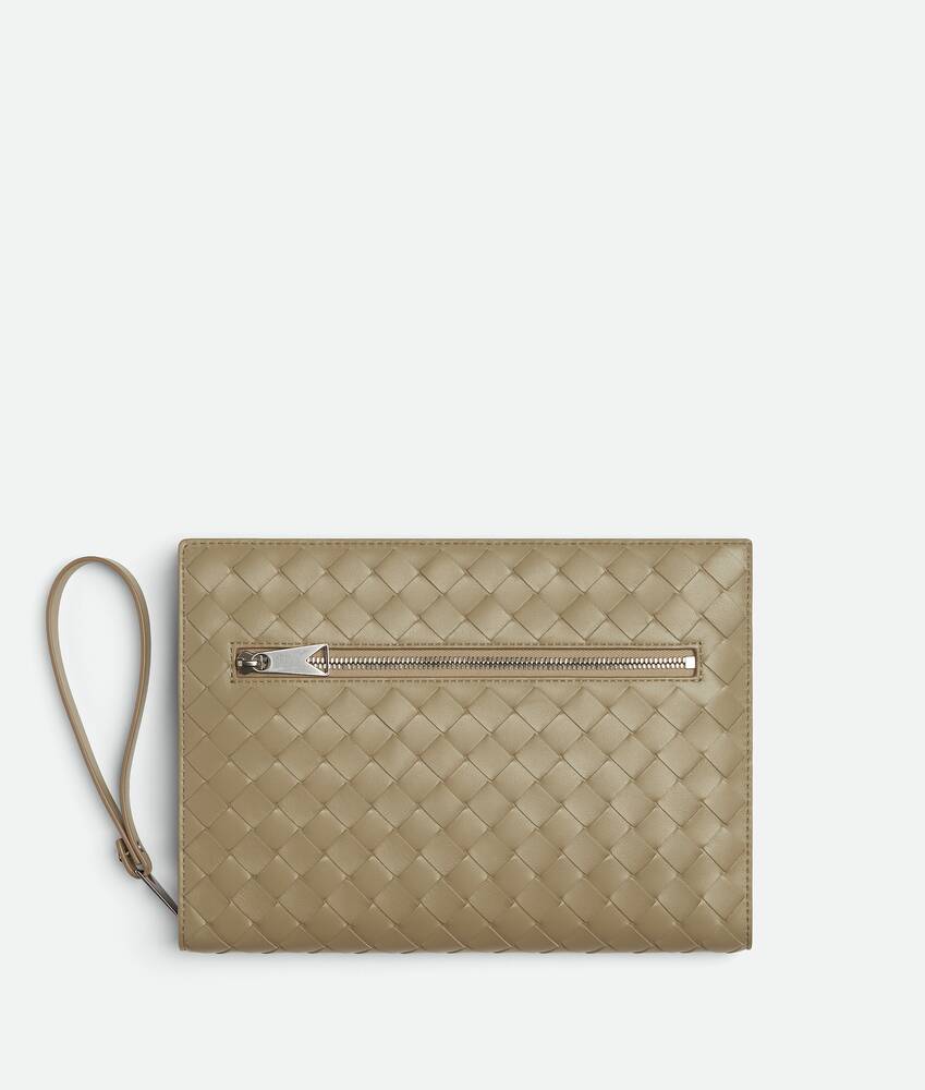 Pouch Mini Intrecciato Leather Clutch in Beige - Bottega Veneta