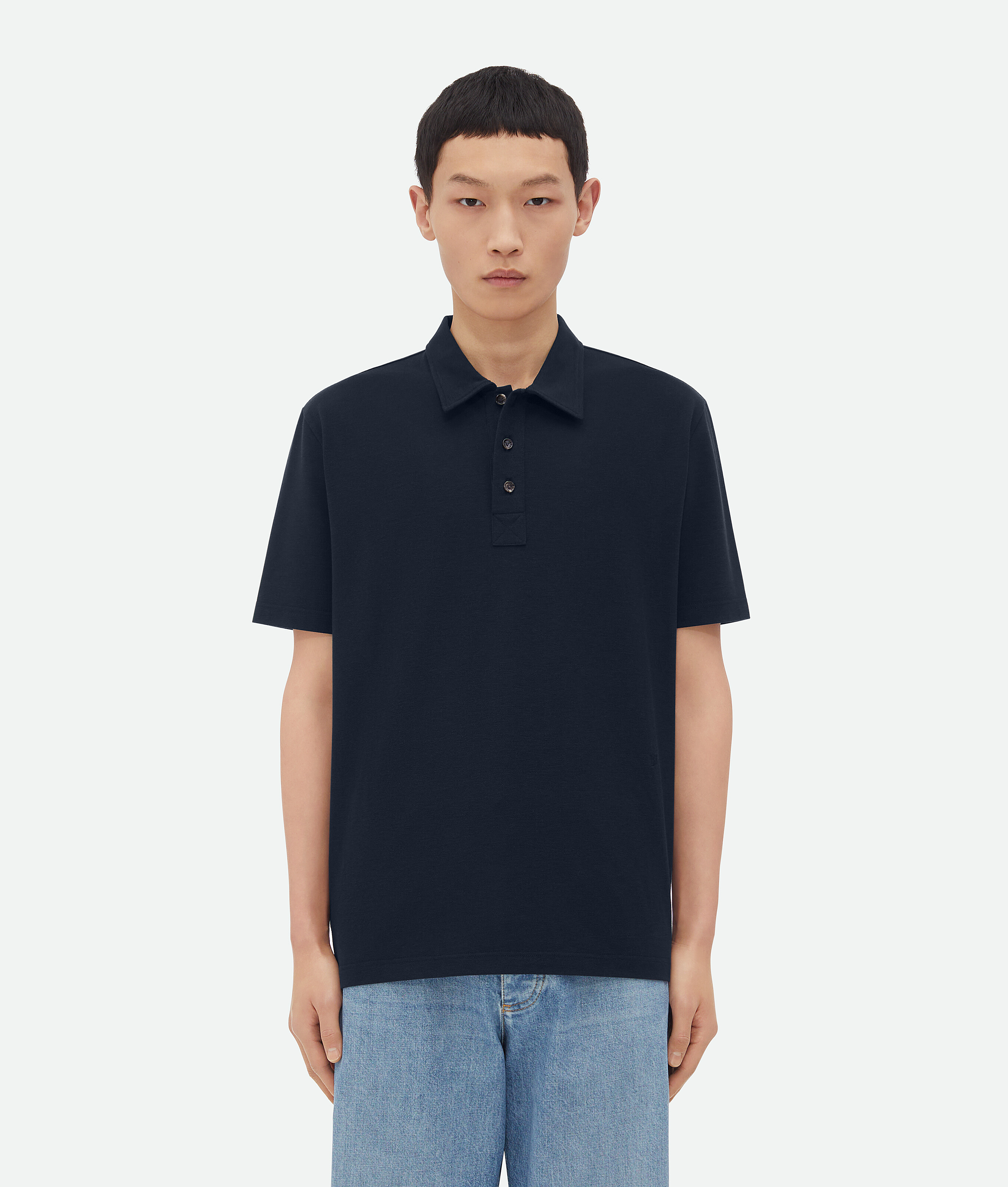 Bottega Veneta Chine Cotton Piquet Polo In Blue