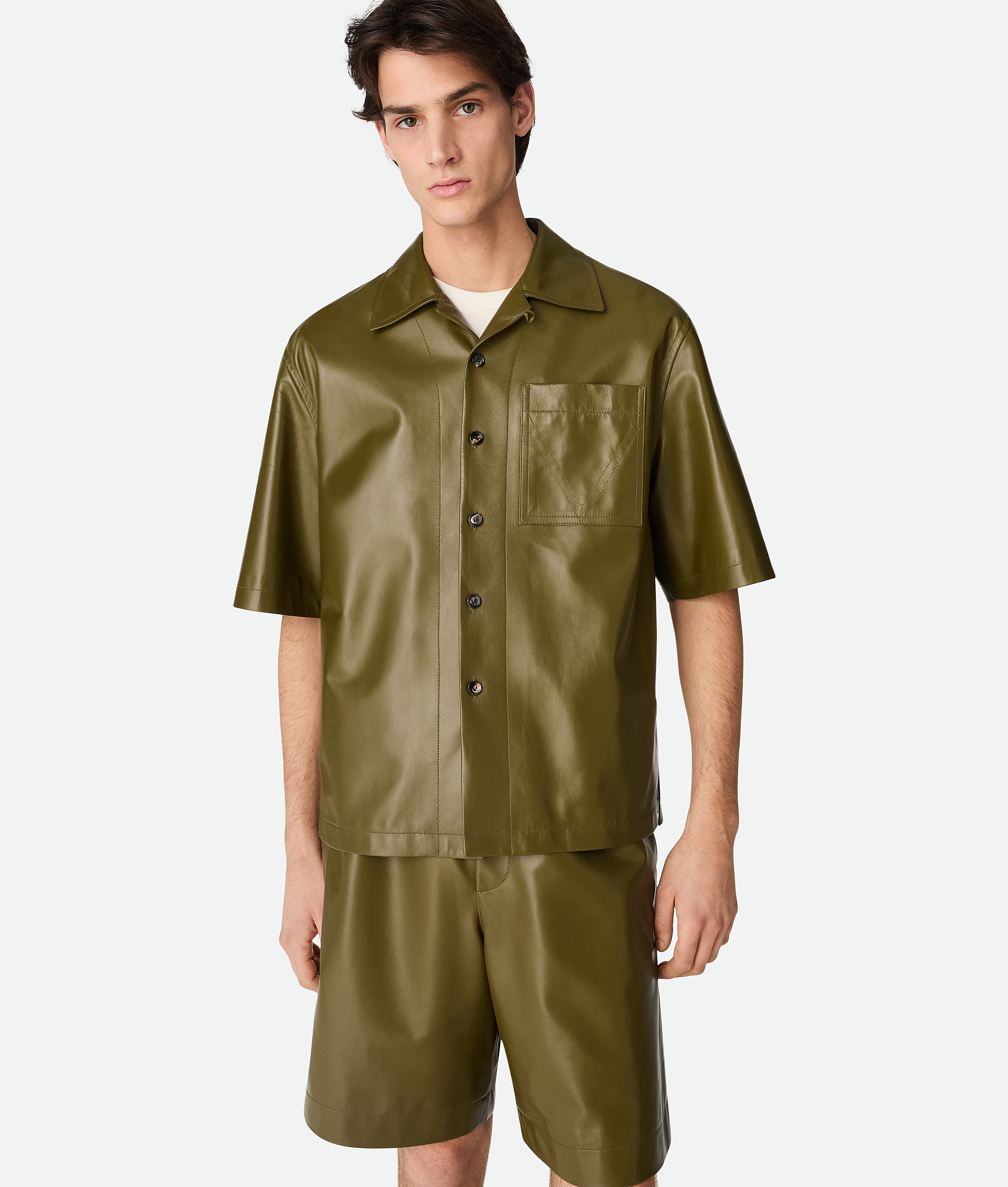 Bottega Veneta Leather Nappa Shirt - Green - Man - 46 - Lambskin