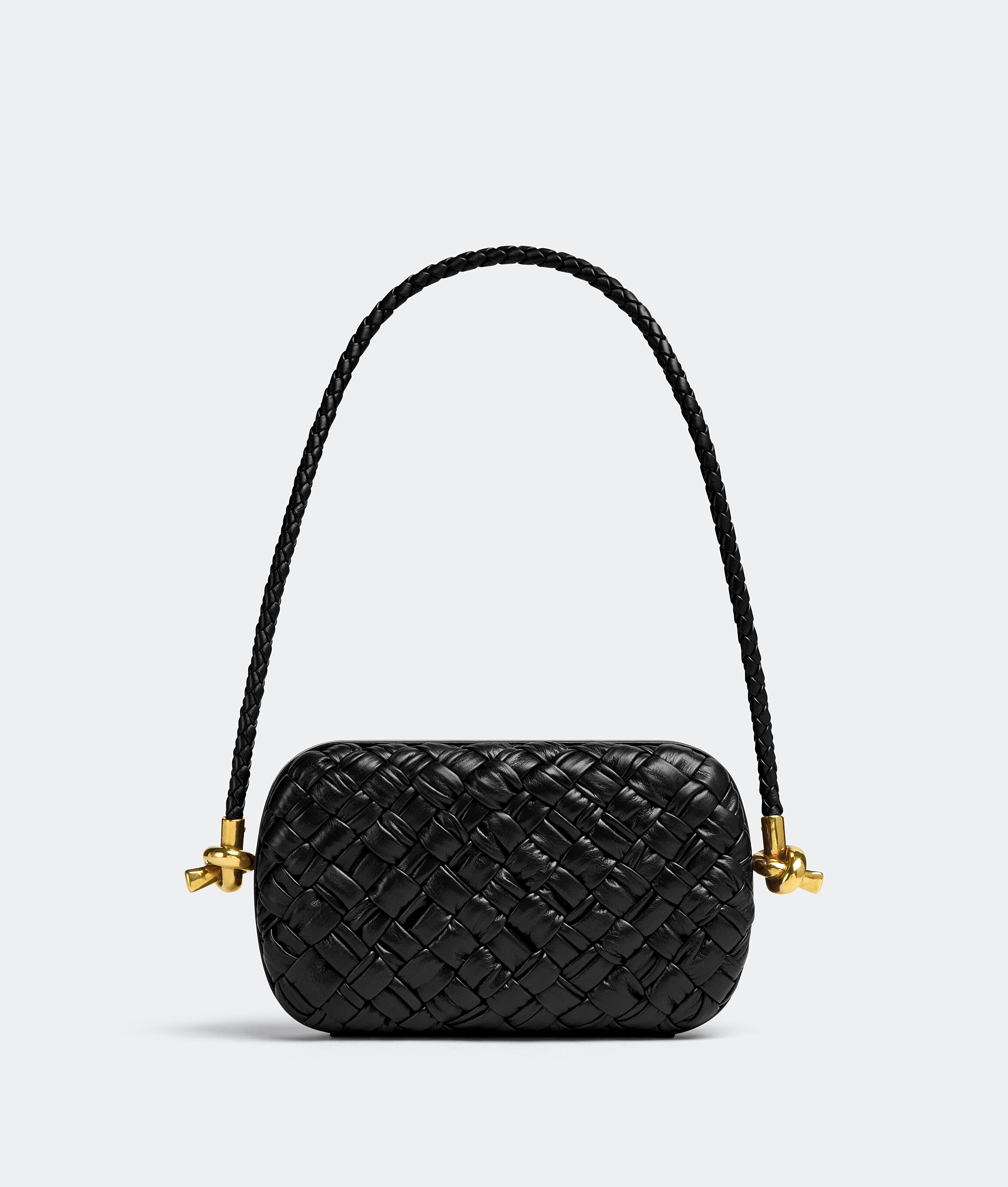 BOTTEGA VENETA: Knot pochette in woven leather - Black  Bottega Veneta  mini bag 717622V01D1 online at