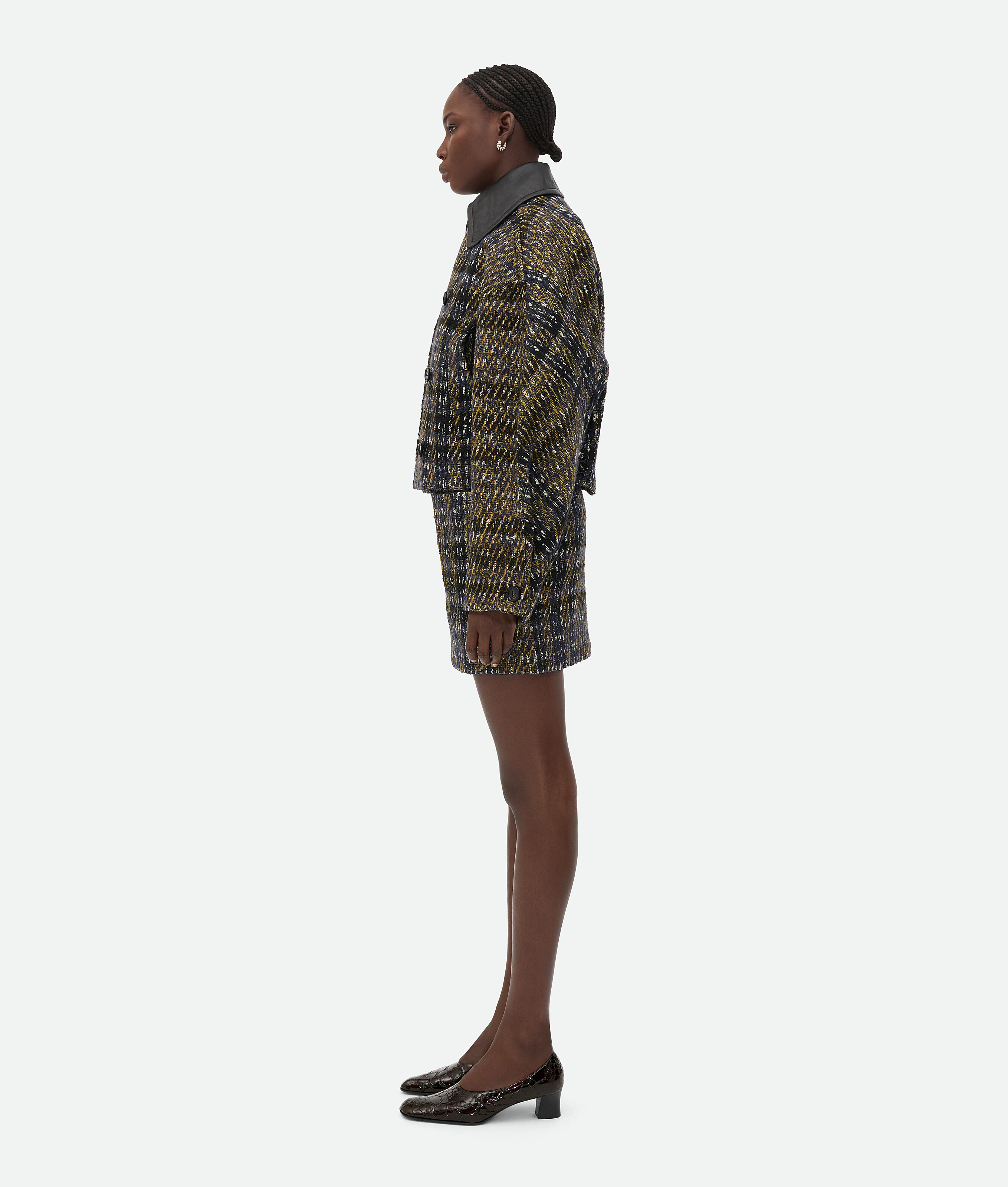 Bottega Veneta Check Pressed Wool Jacket In Eclipse/black/yellow
