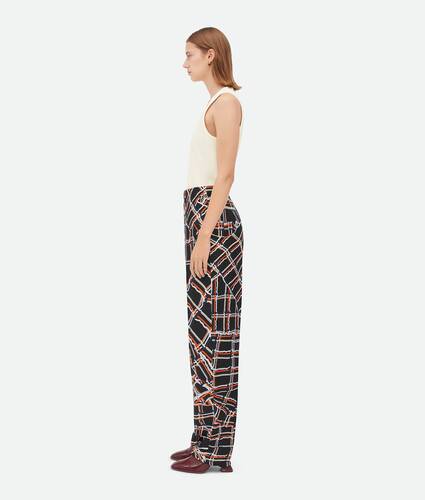 Distorted Check Printed Silk Trousers