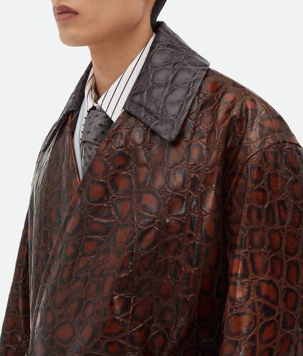 Crocodile-Effect Leather Coat