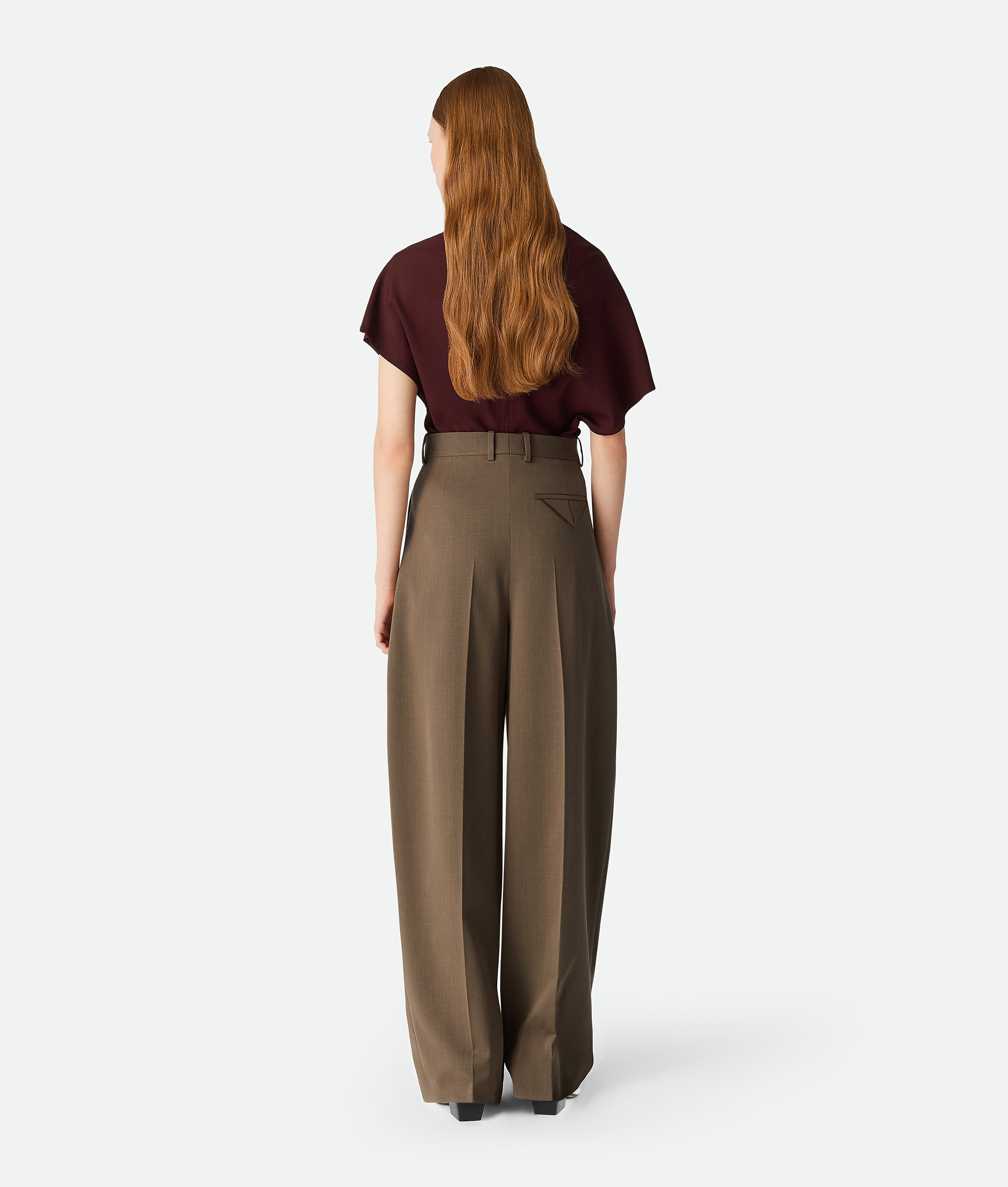 Bottega Veneta Wool Straight Trousers In Ebony/light Jute Melange