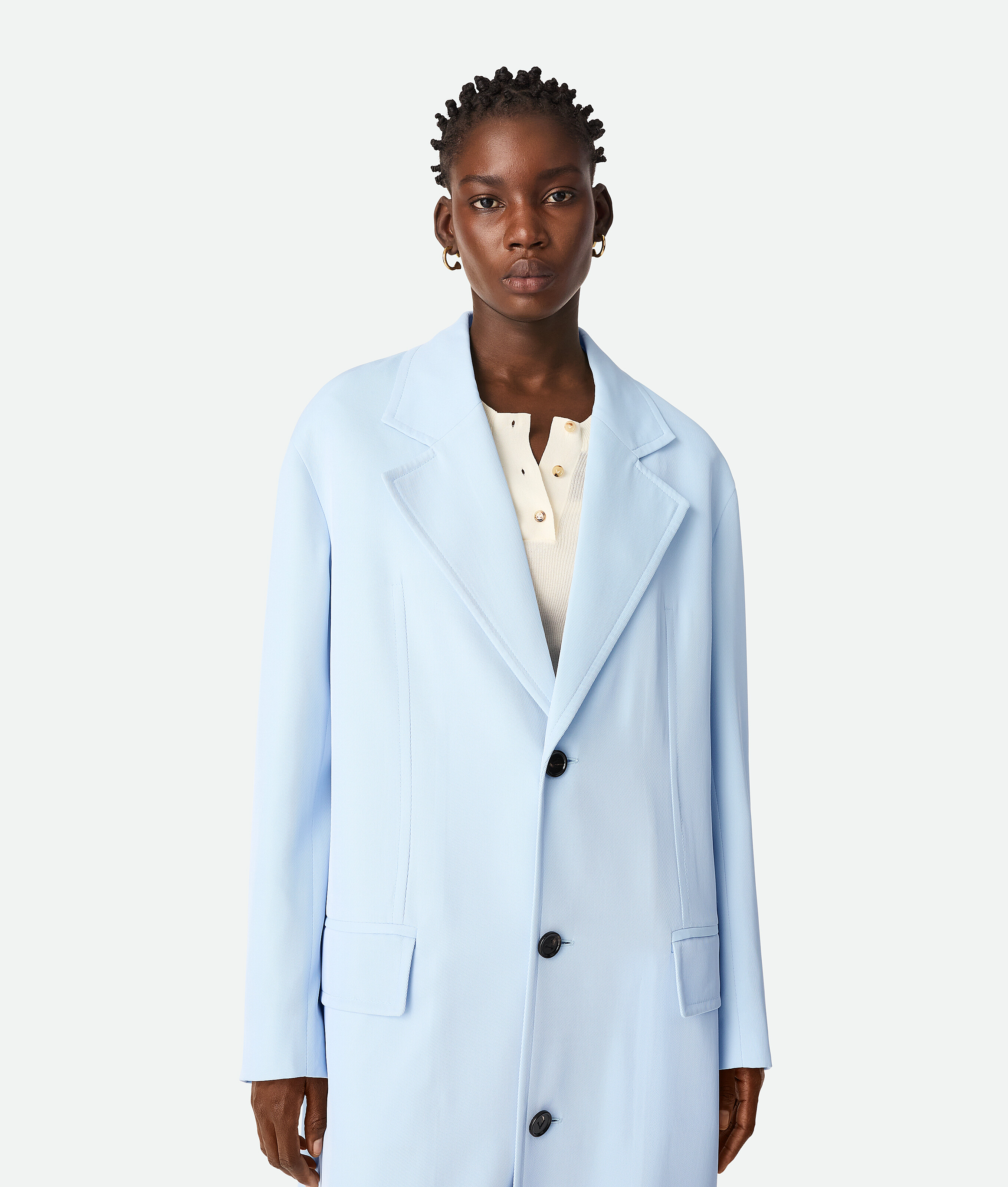 Bottega Veneta Viscose And Silk Twill Coat In Sky Blue