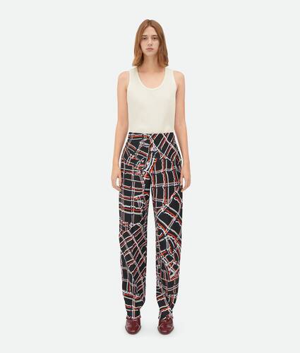 Display a large version of the product image 1 - Distorted Check Printed Silk Trousers