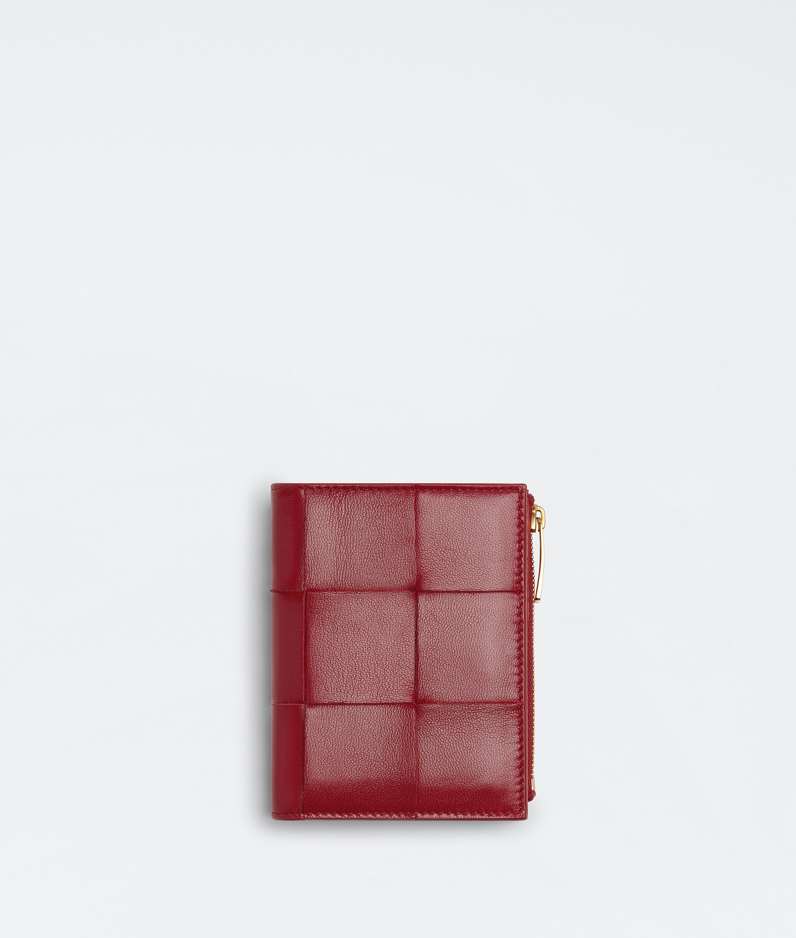 Bottega Veneta® Women's Small Bi-Fold Zip Wallet in Dark Red 
