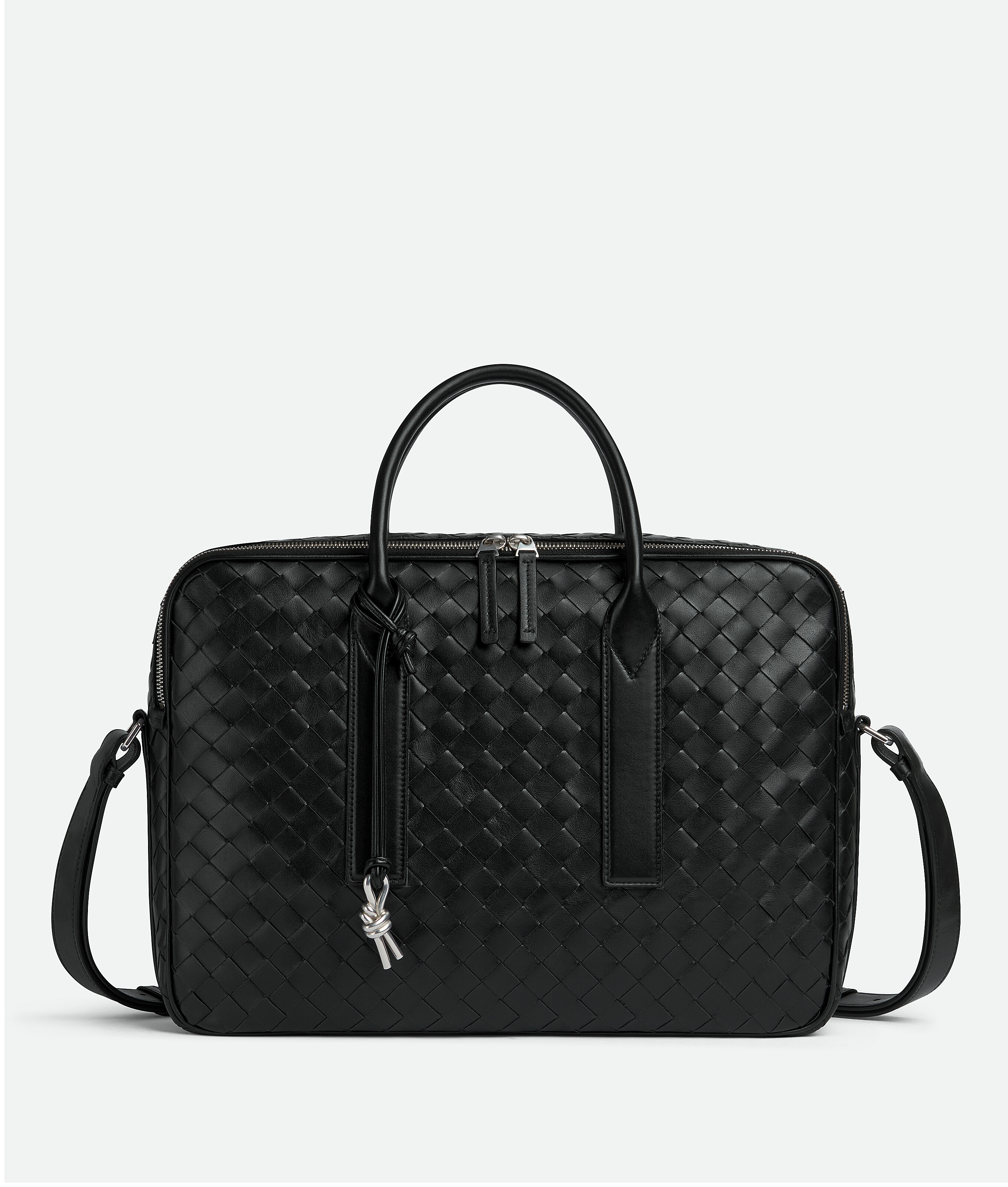 Bottega Veneta Gateway Bag In Woven Leather With Charm In Black