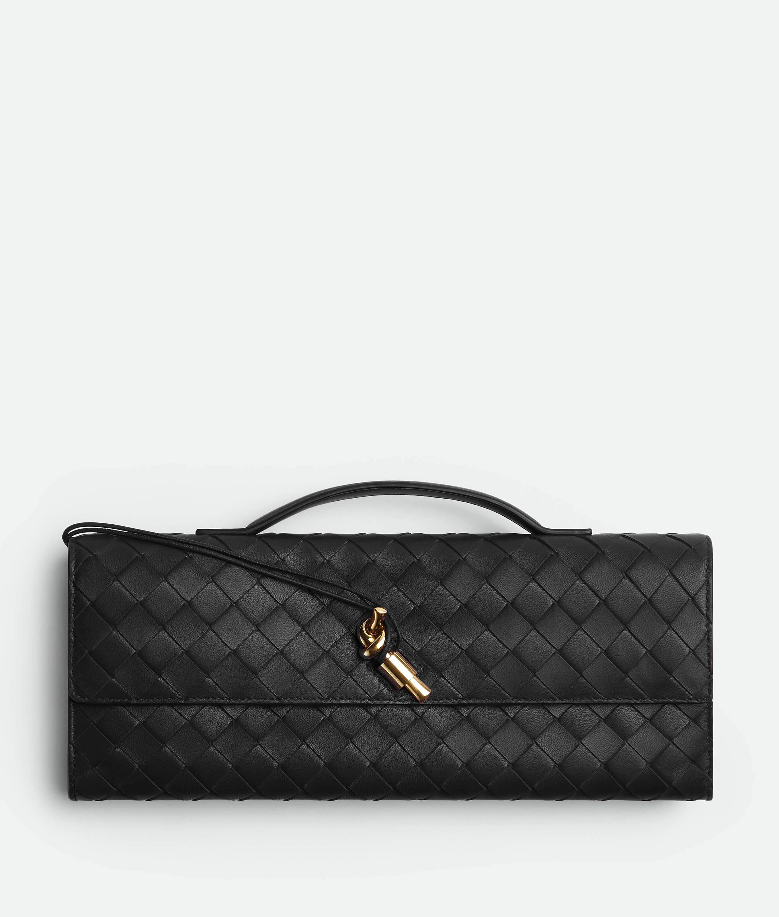 Bottega Veneta Women Leather Andiamo Clutch With Intrecciato Motif In Black
