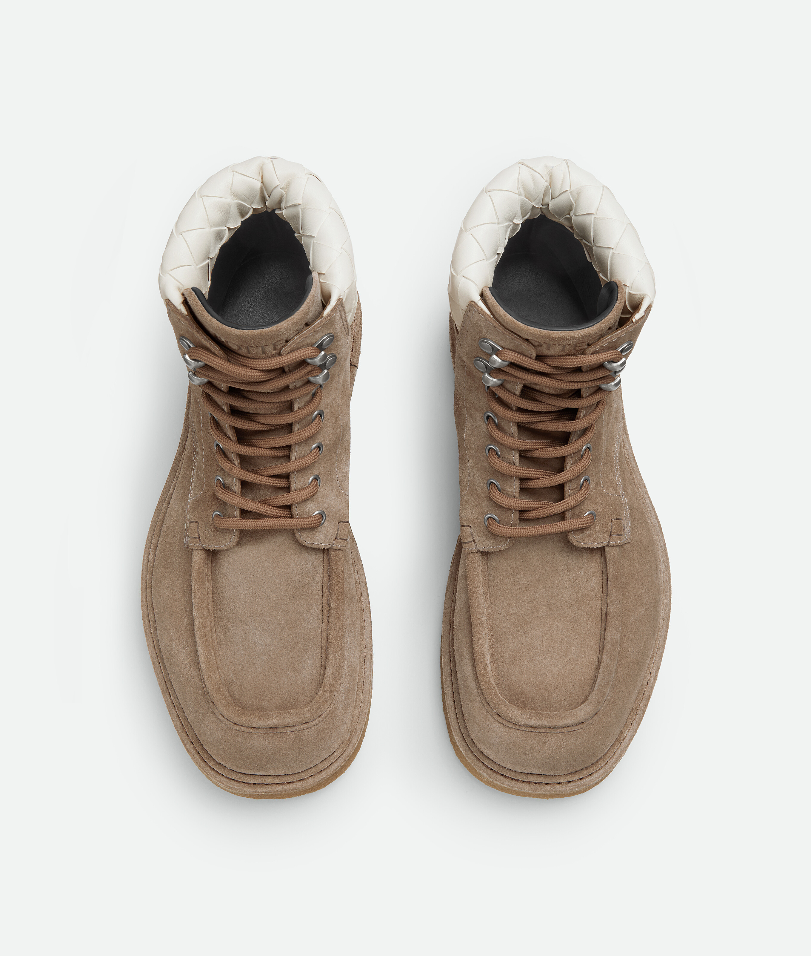 Bottega Veneta Suede Haddock Lace-up Boots In Driftwood/white