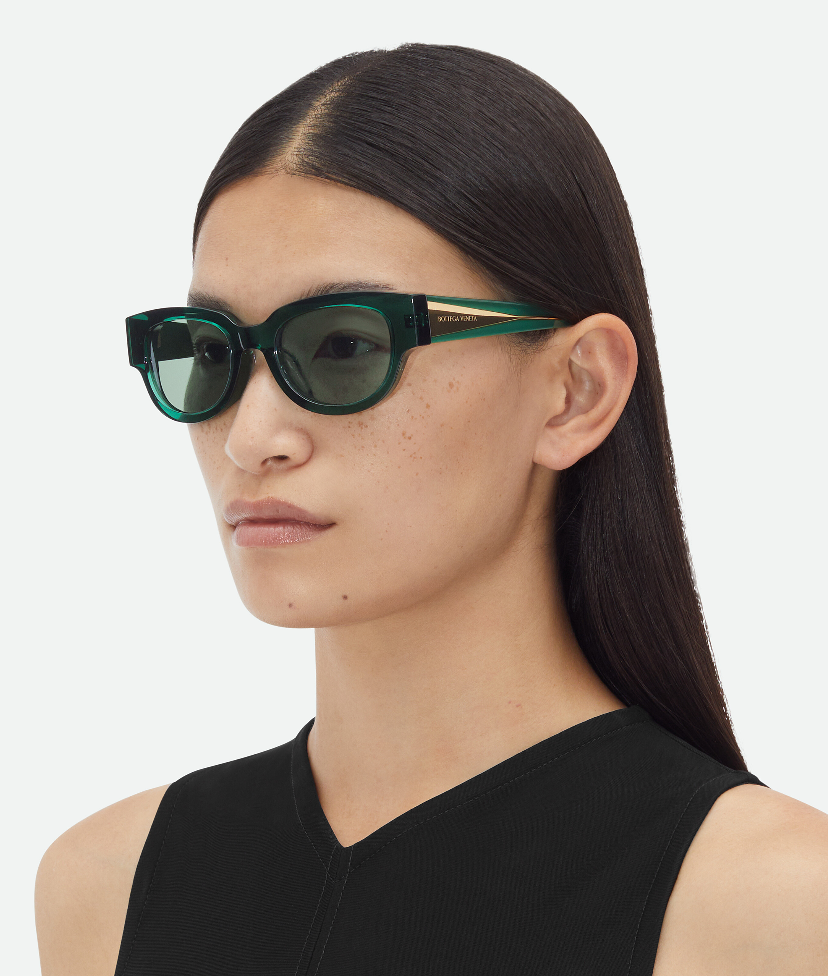 Shop Bottega Veneta Tri-fold Square Sunglasses In Green