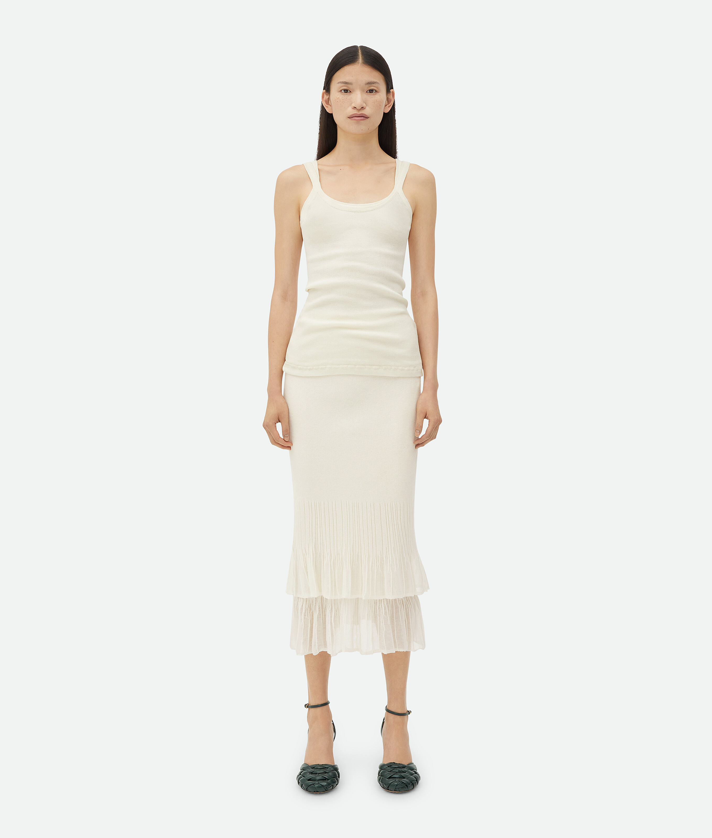 Shop Bottega Veneta Two-in-one Light Cotton Midi Skirt In White