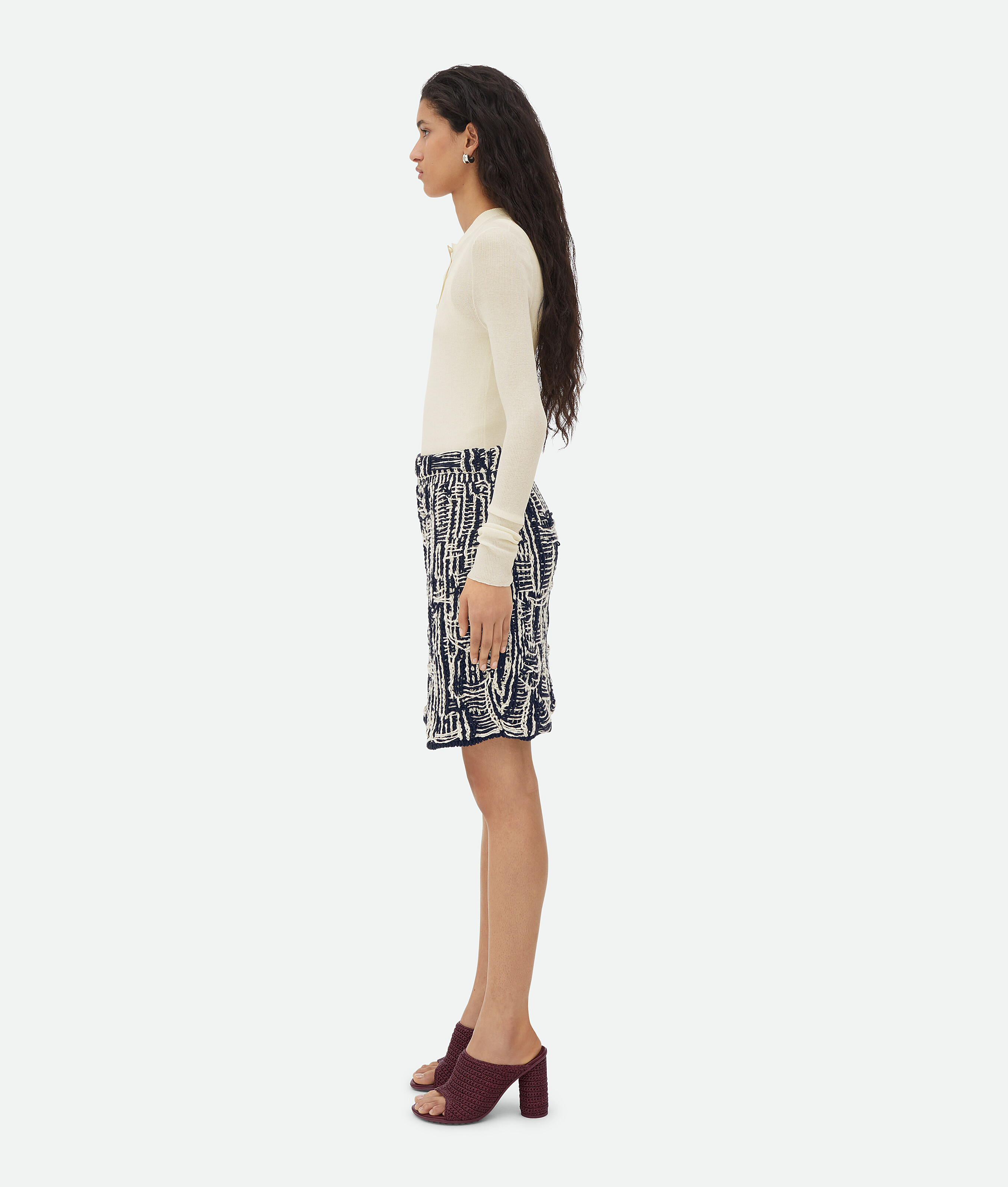 Shop Bottega Veneta Cotton Intrecciato Skirt In Blue