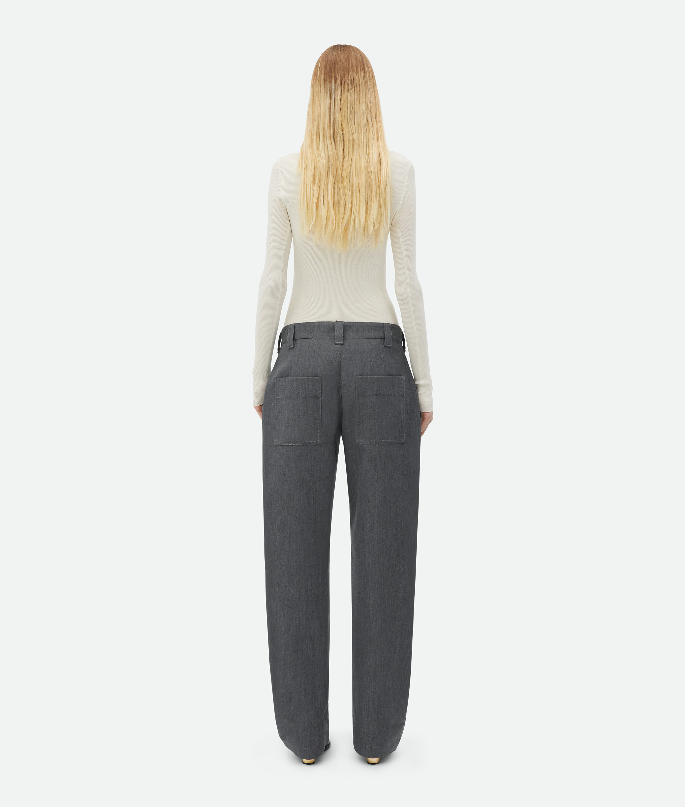 Bottega Veneta Bonded Wool And Cotton Tapered Trousers In Grey