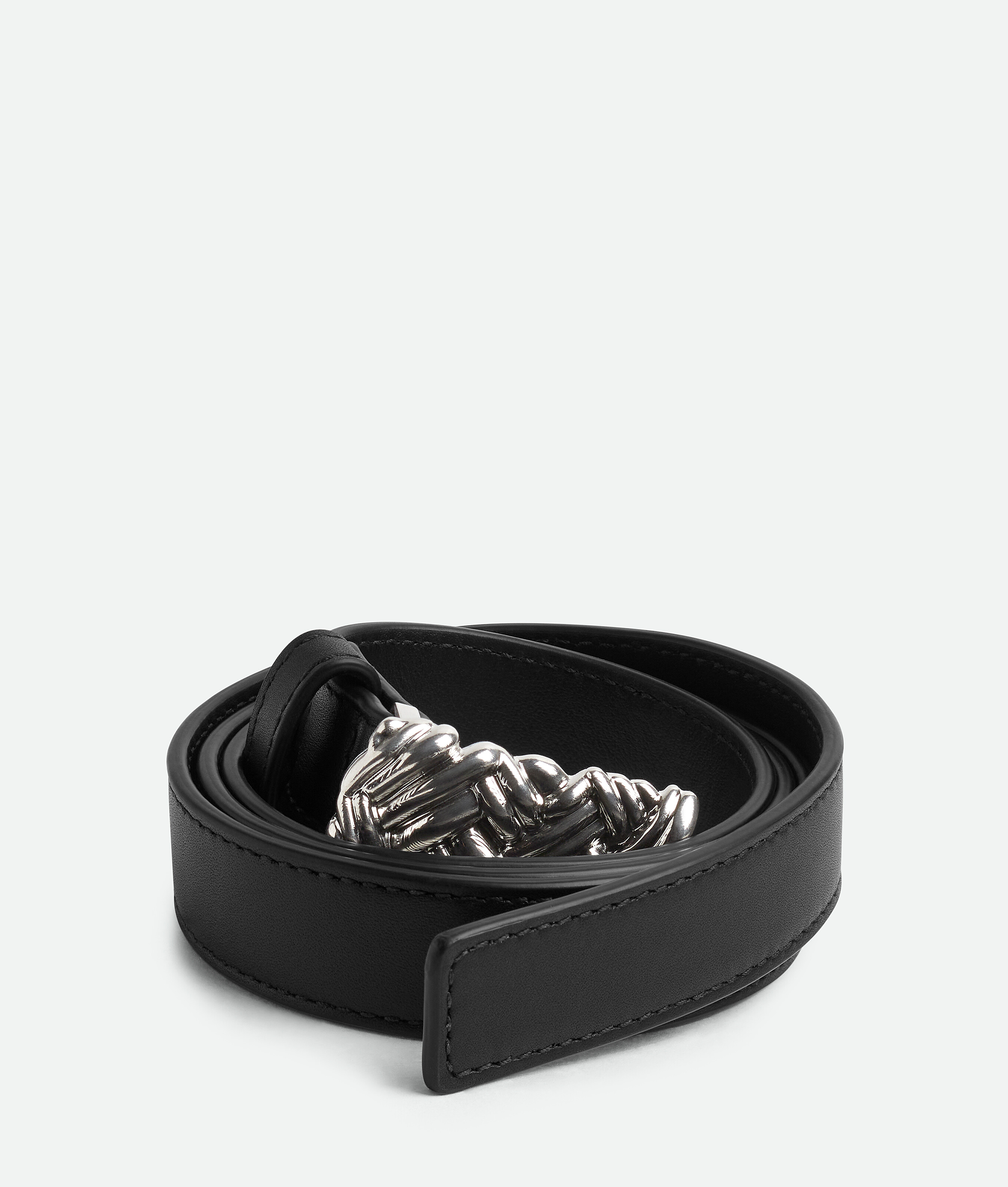 Bottega Veneta Leather Intreccio-buckle Belt In Black