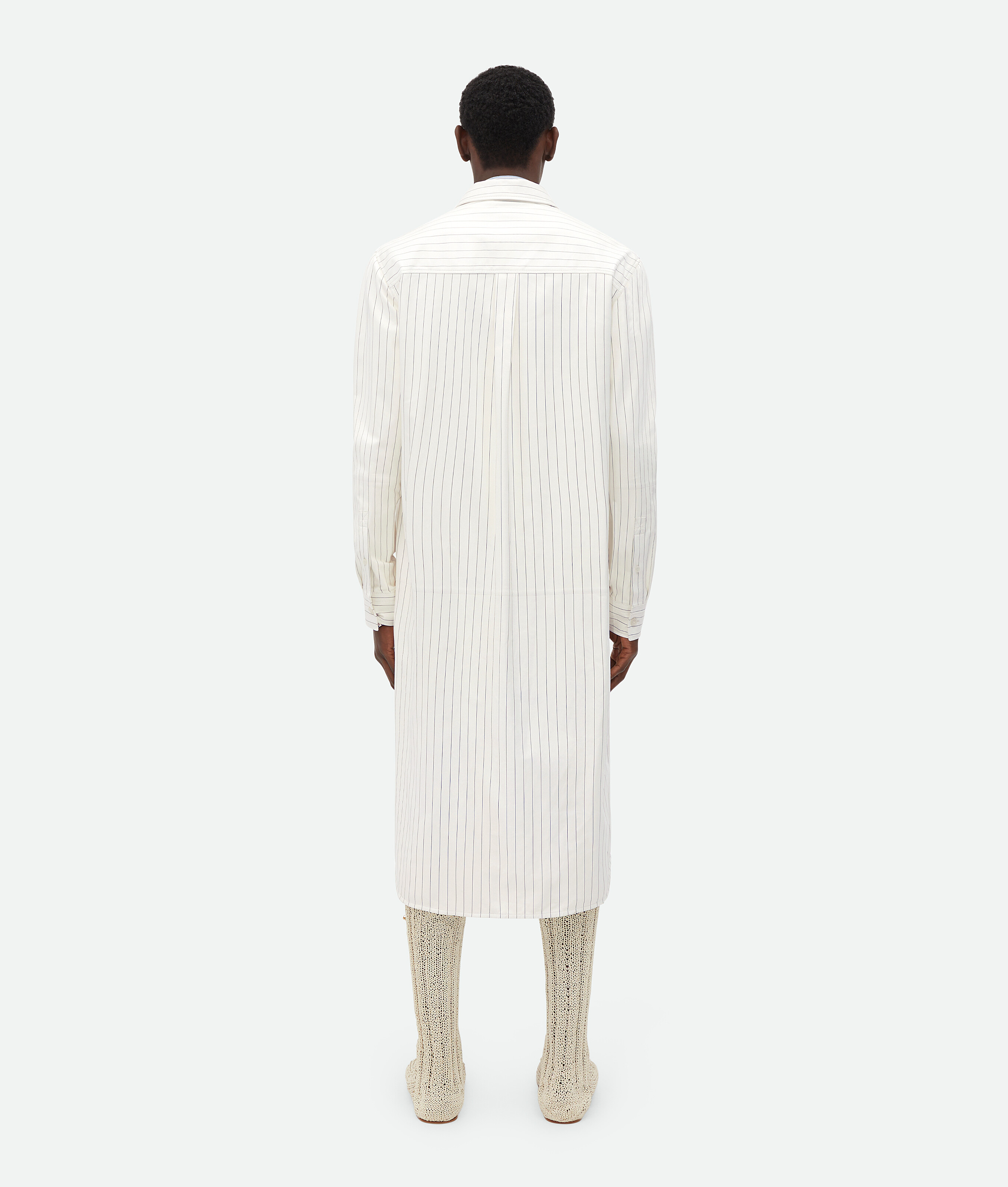 Bottega Veneta Printed Leather Pinstripe Long Shirt In White