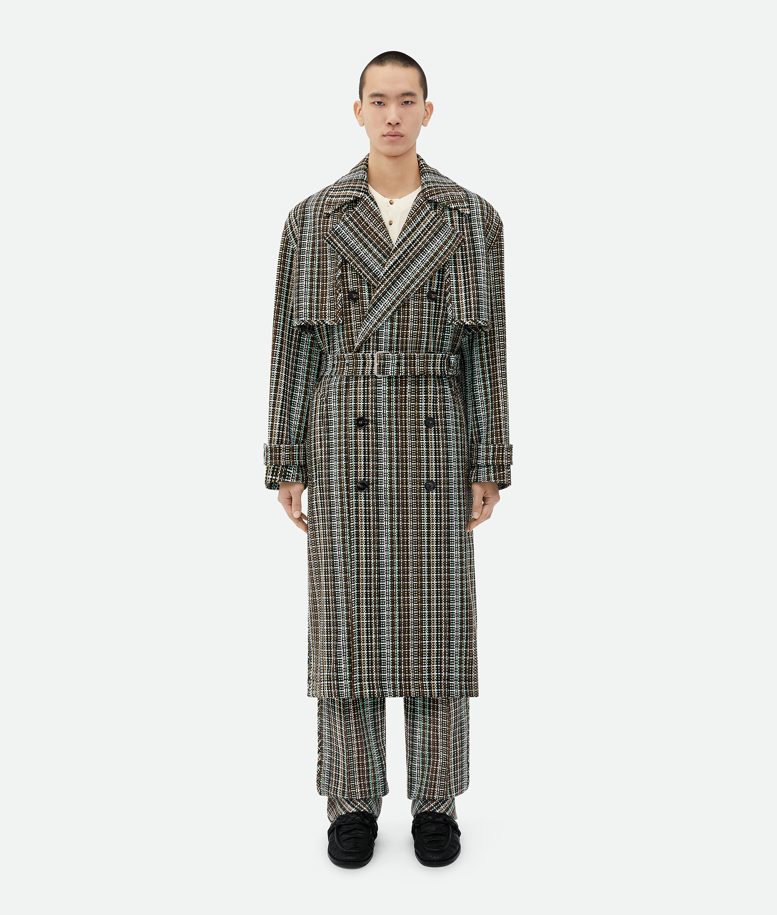 Bottega Veneta Cotton Check Trench Coat In Multicolor