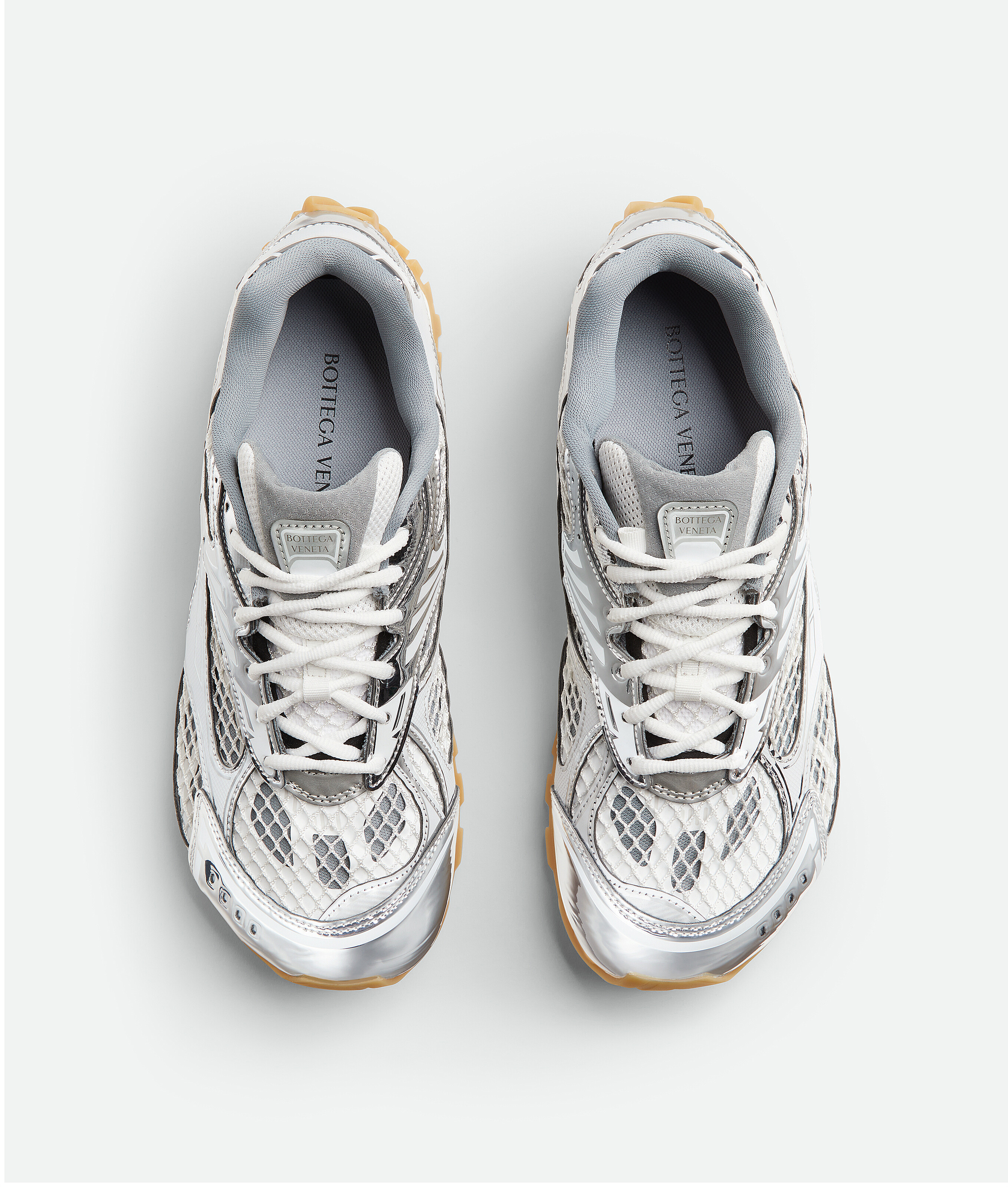 Bottega Veneta Silver And White Orbit Sneakers In Grey