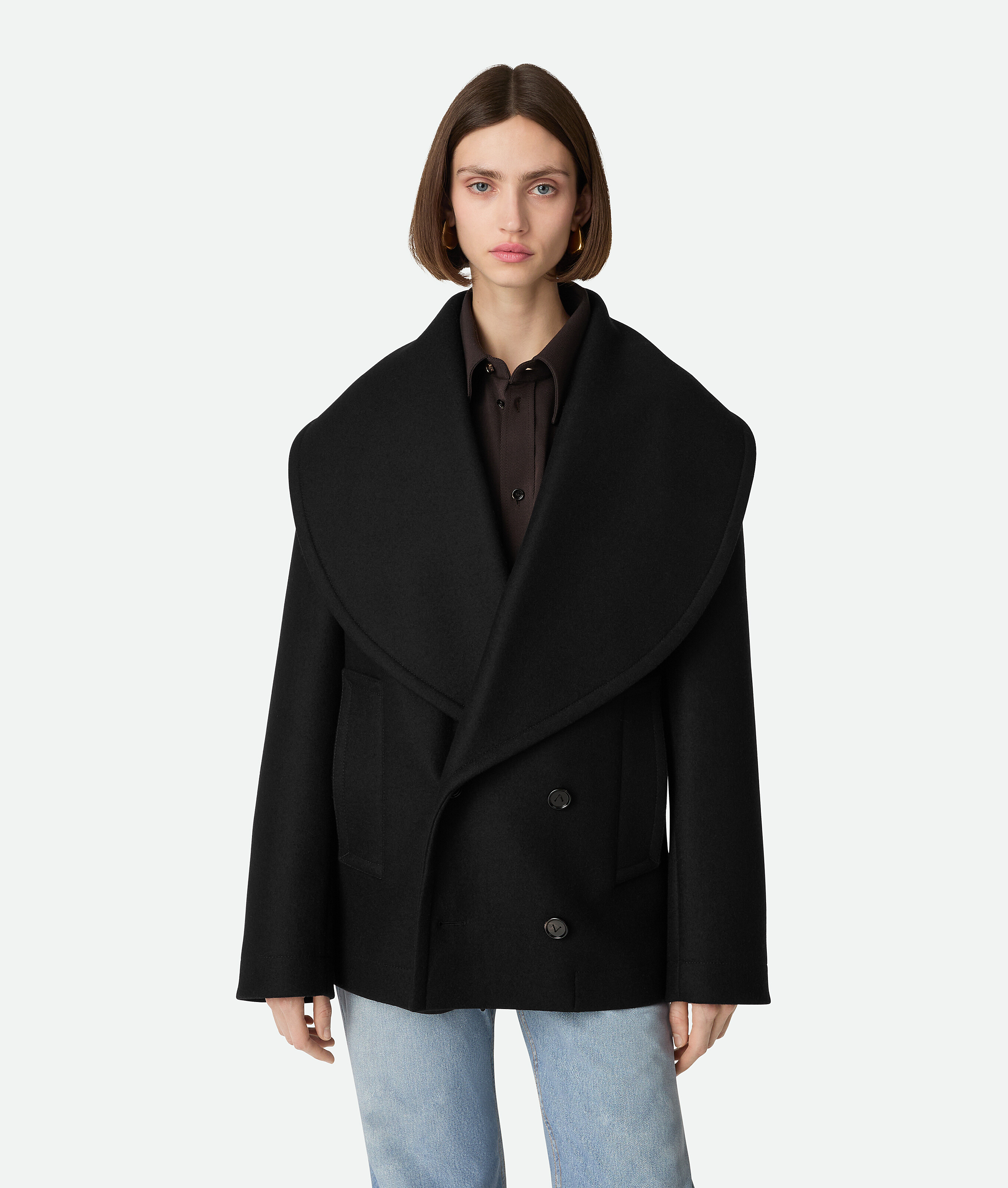 Bottega Veneta Stretch Wool Short Coat In Black