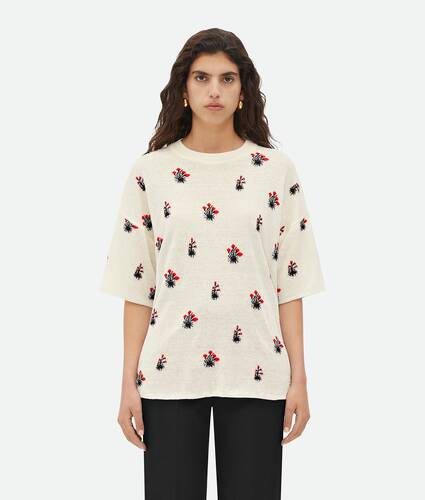 Display a large version of the product image 1 - Linen Jacquard Flowers T-Shirt