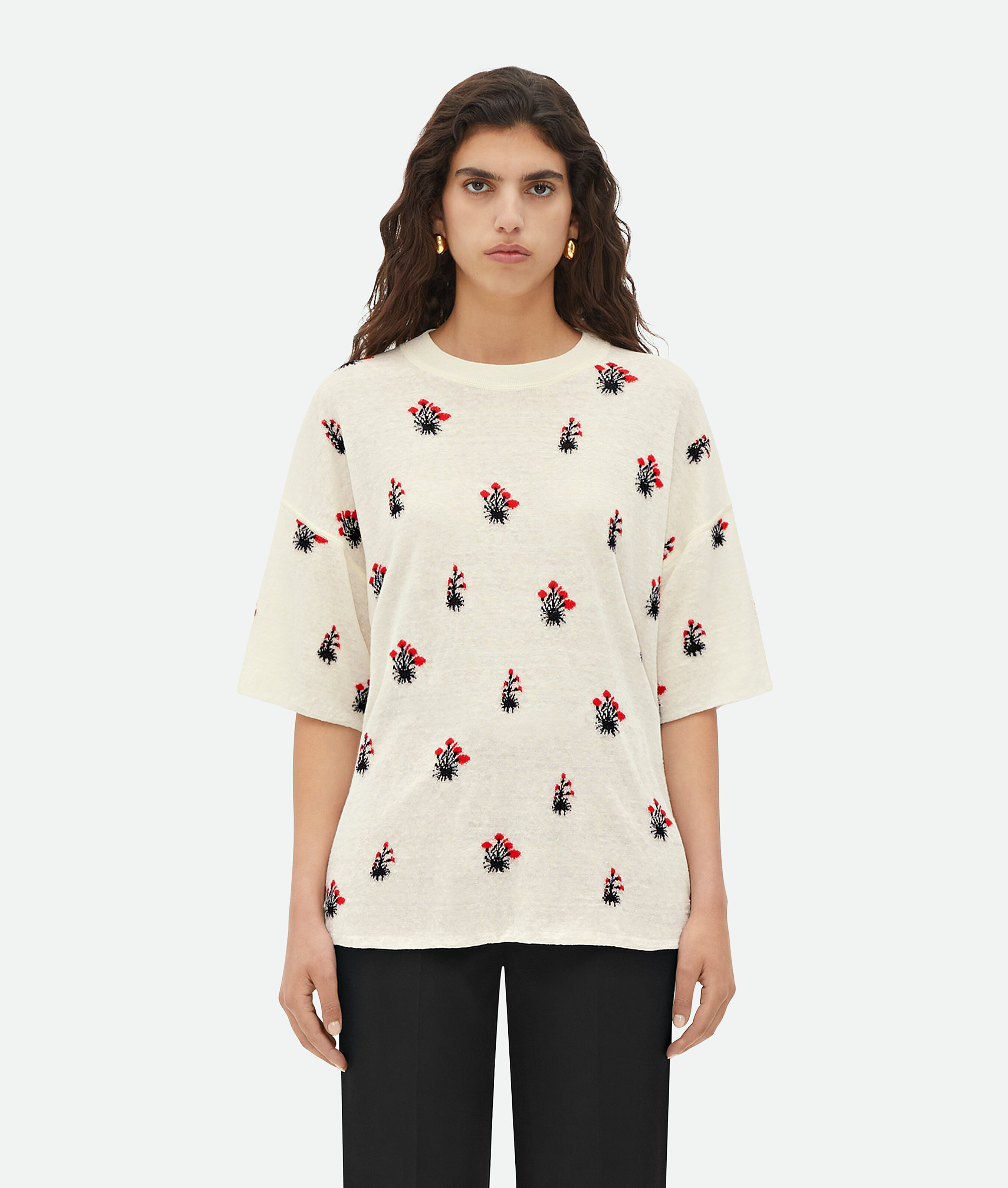 Bottega Veneta Linen Jacquard Flowers T-shirt In White