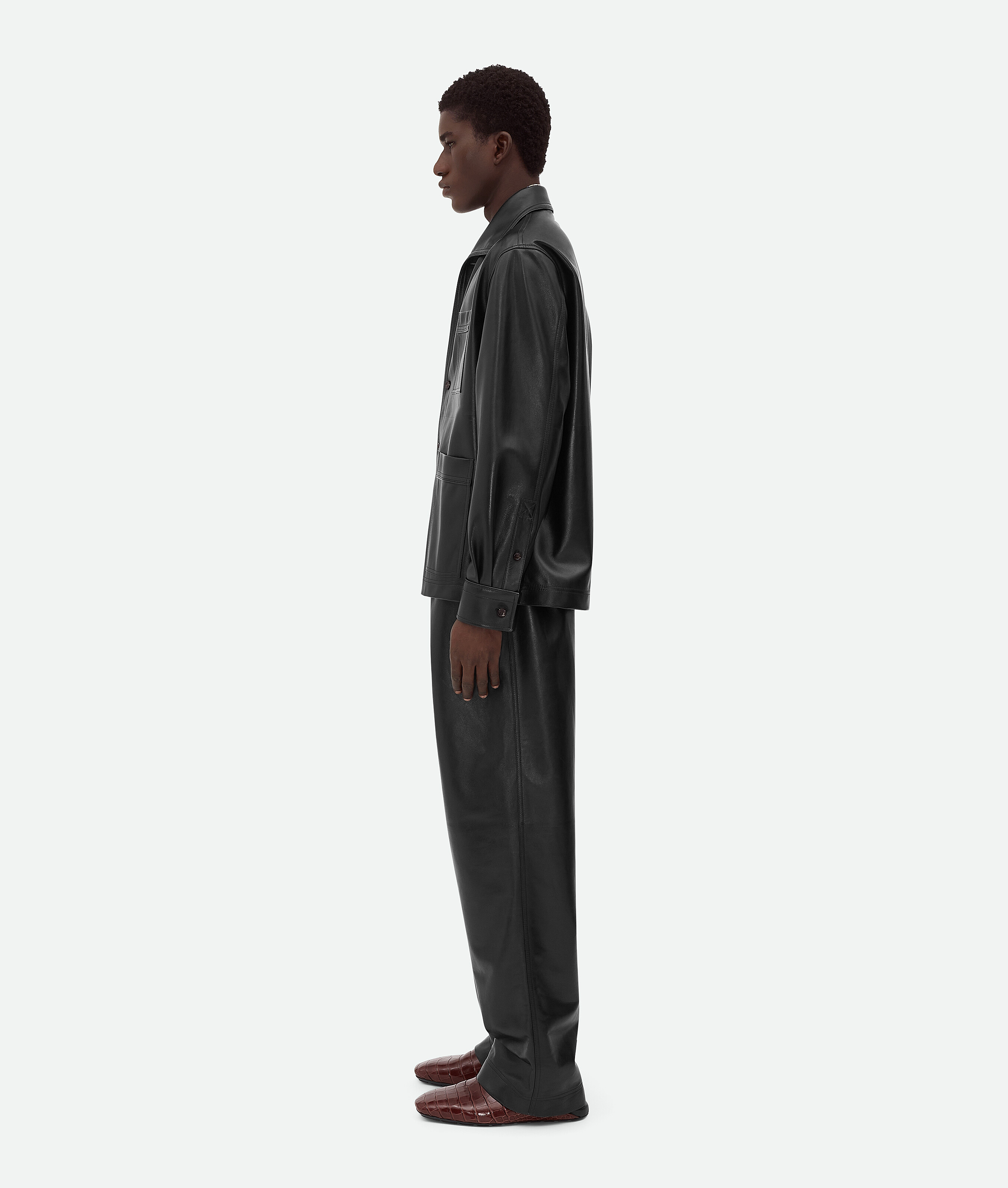 Bottega Veneta Long-sleeved Wool Pajamas Shirt In Black
