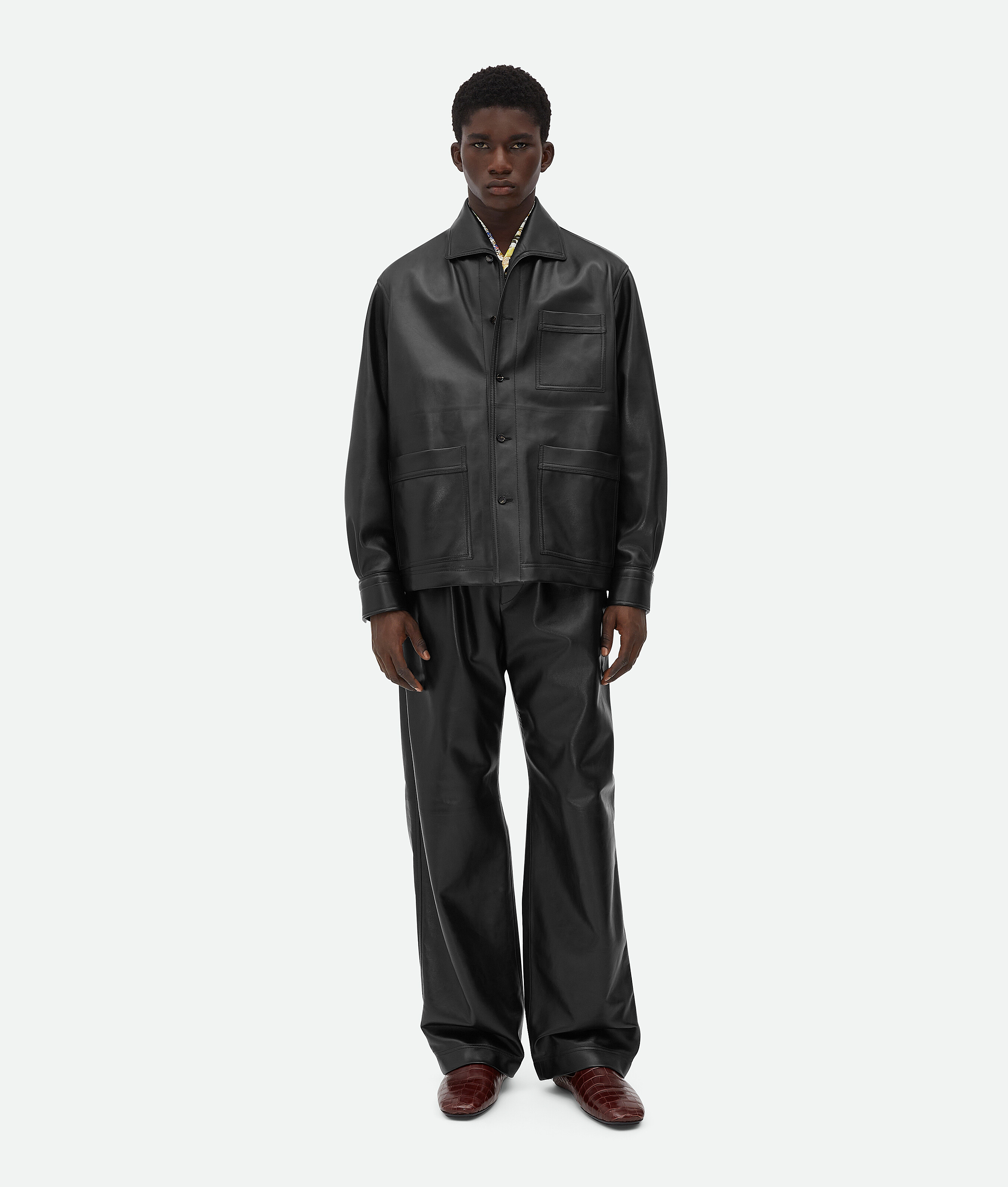 Bottega Veneta Long-sleeved Wool Pajamas Shirt In Black