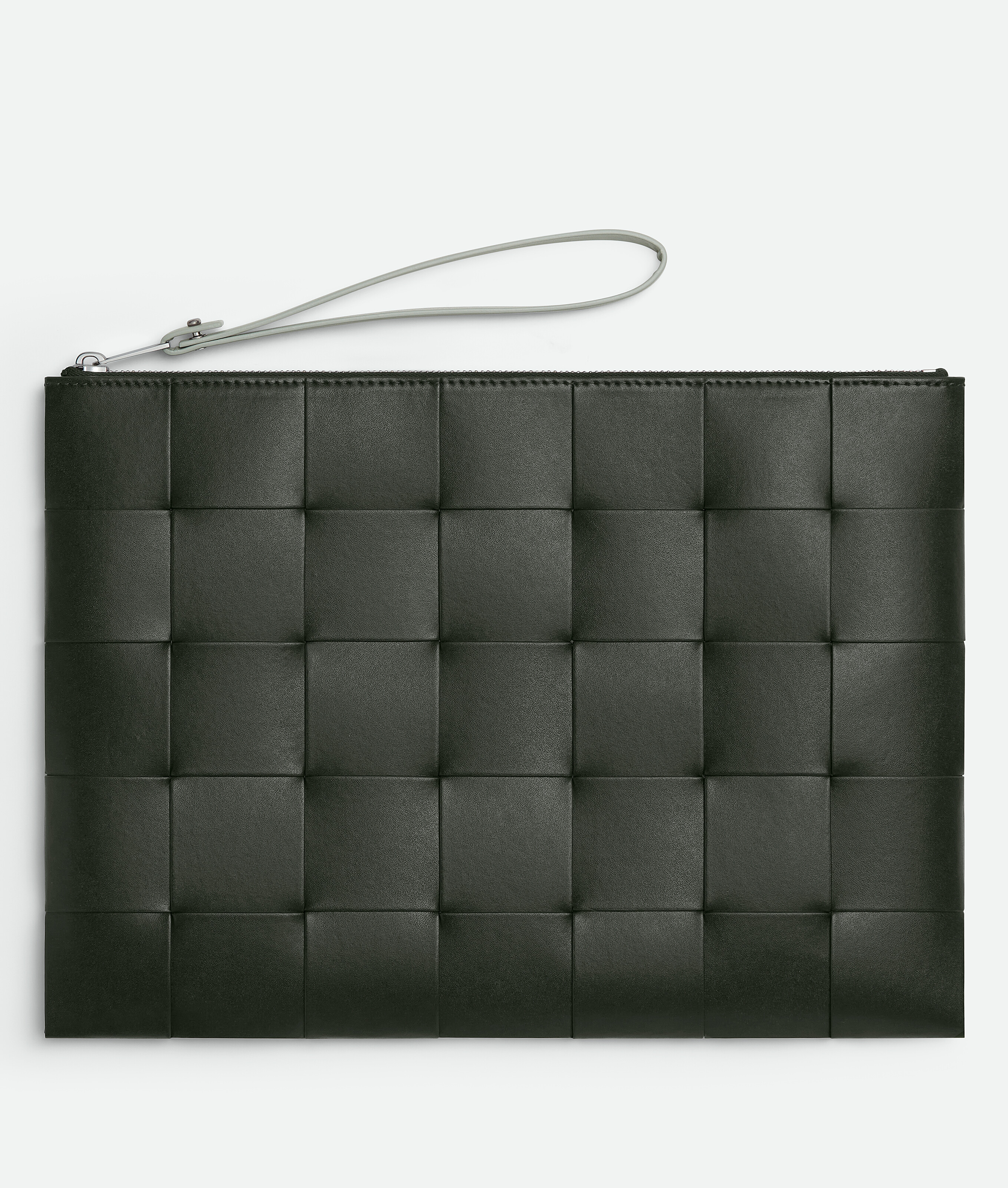 Bottega Veneta Grosse Flache Cassette Pouch In Dark Green/agate Grey