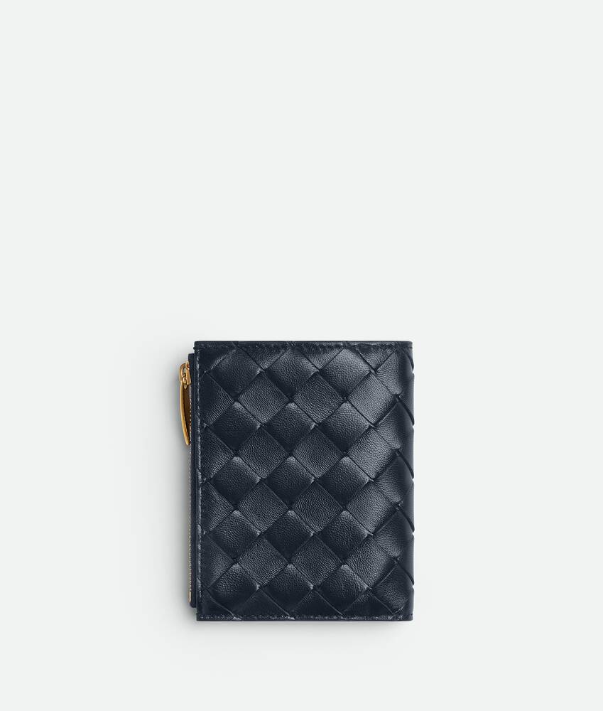 Bottega Veneta Black Intrecciato Leather Zip Around Compact Wallet