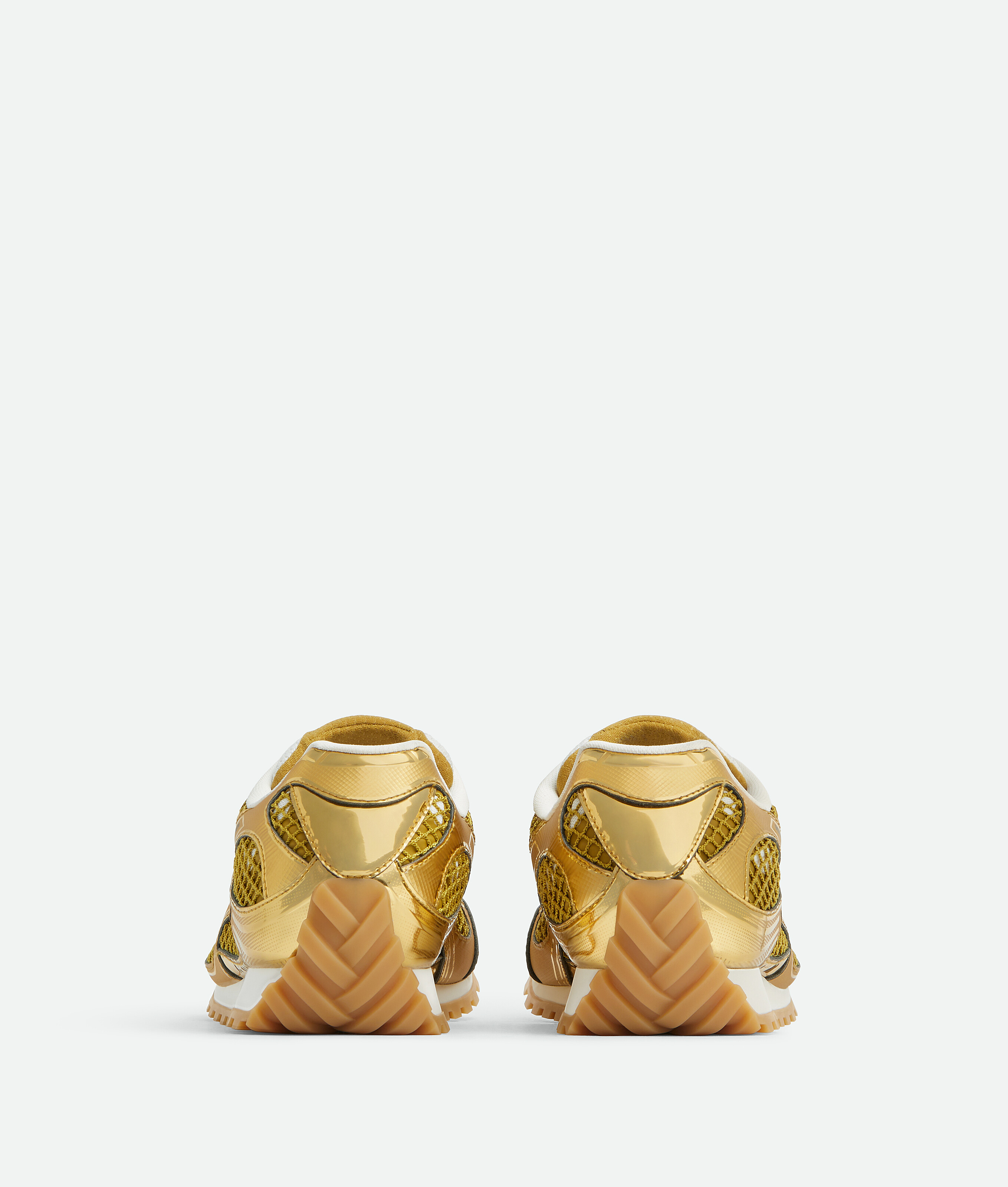 Bottega Veneta Orbit Metallic-effect Sneakers In Gold/white