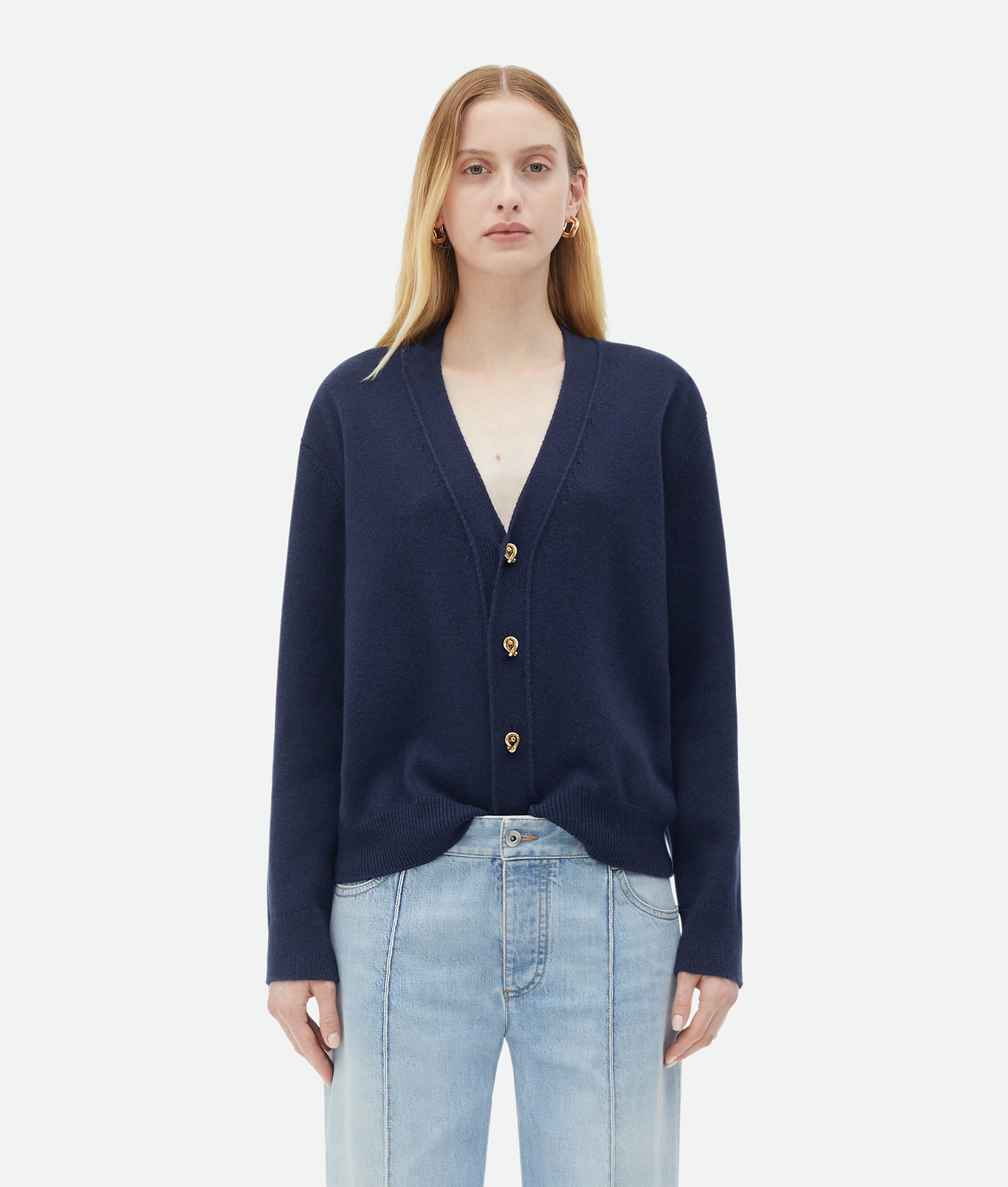 Bottega Veneta Cashmere Cardigan With Knot Buttons In Blue