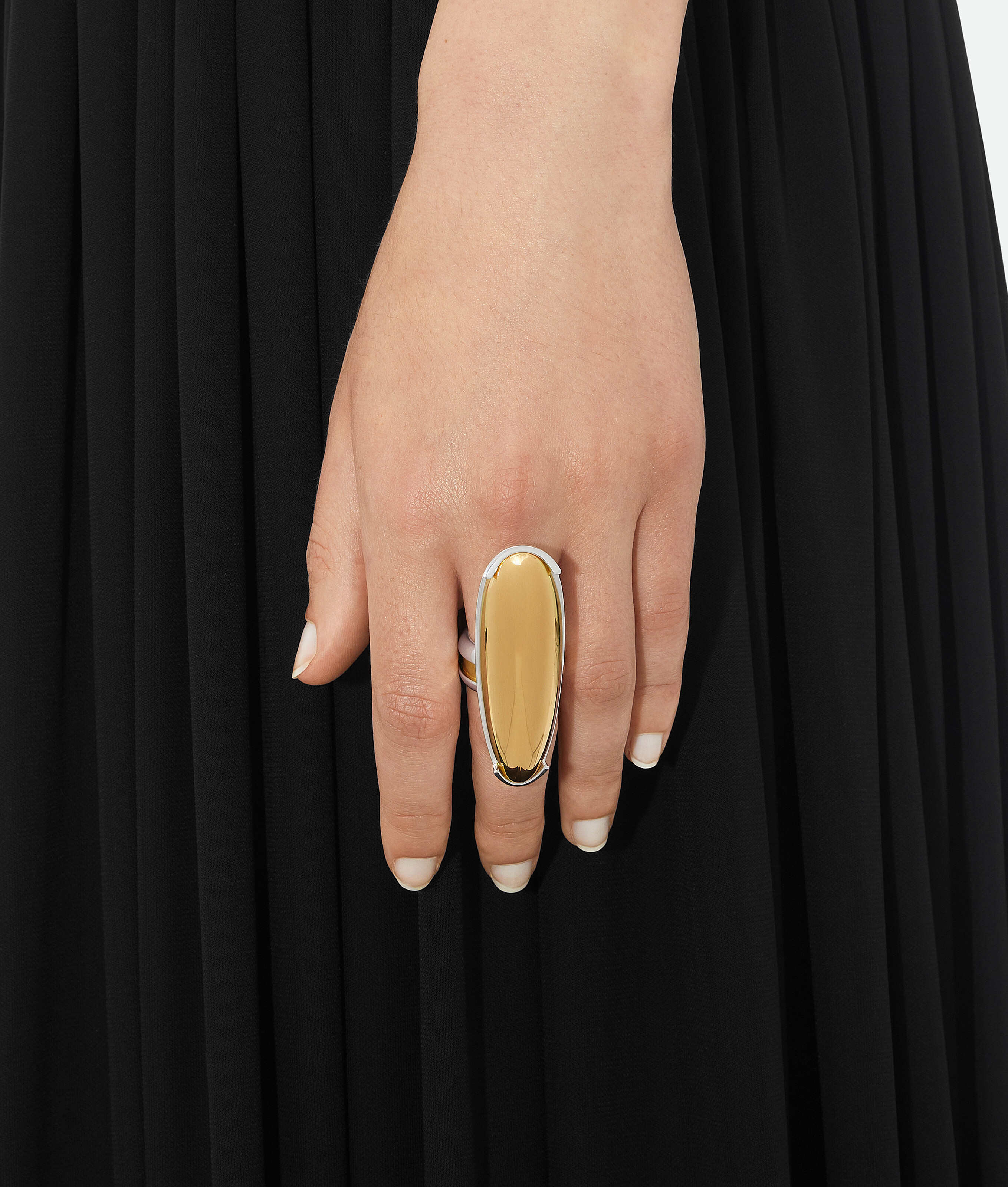 Shop Bottega Veneta Ellipse Large Ring In Silver/yellow Gold