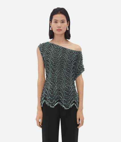 Textured Viscose Top With Weaved Fringes