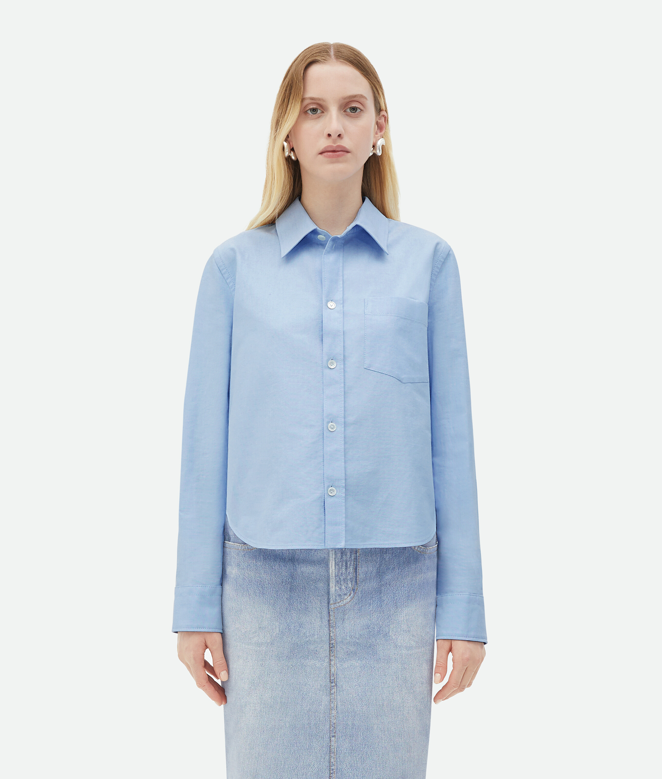 Bottega Veneta Cotton Oxford Shirt In Blue