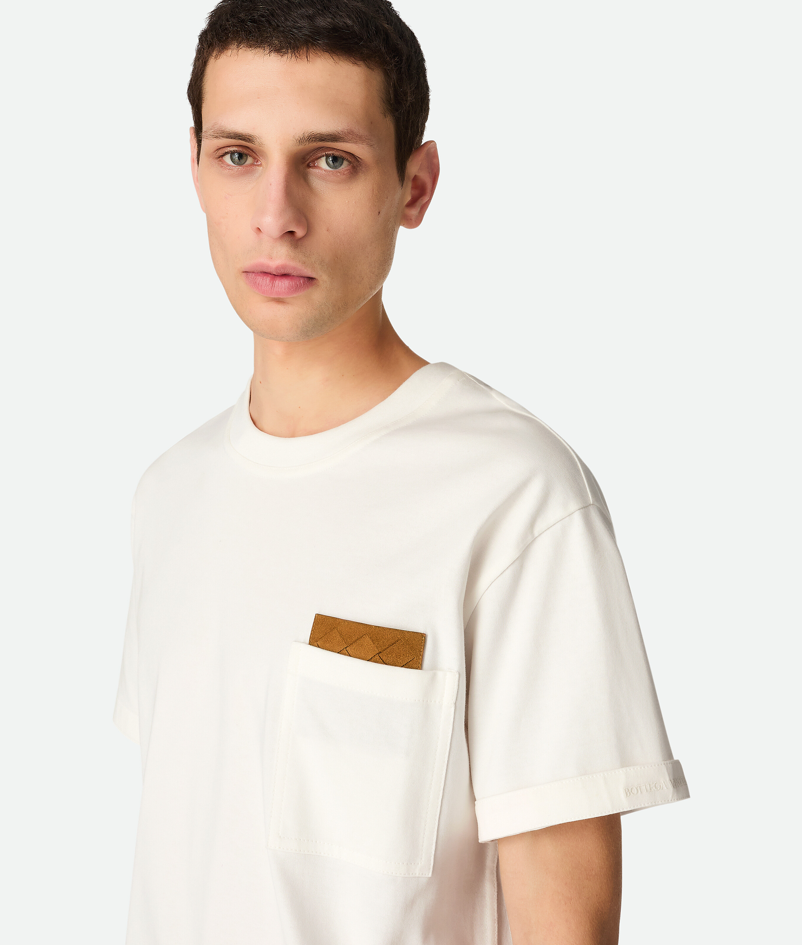 Bottega Veneta Pima Cotton T-shirt With Suede Patch In White
