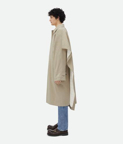 Cotton Silk Cape Trench With Check Lining