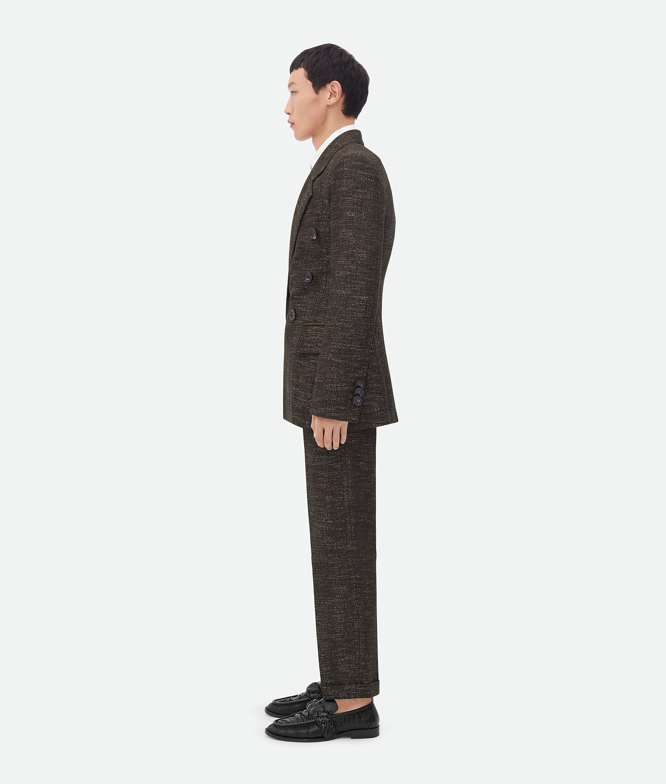 Bottega Veneta Textured Wool Speckled Fitted Jacket In Brown