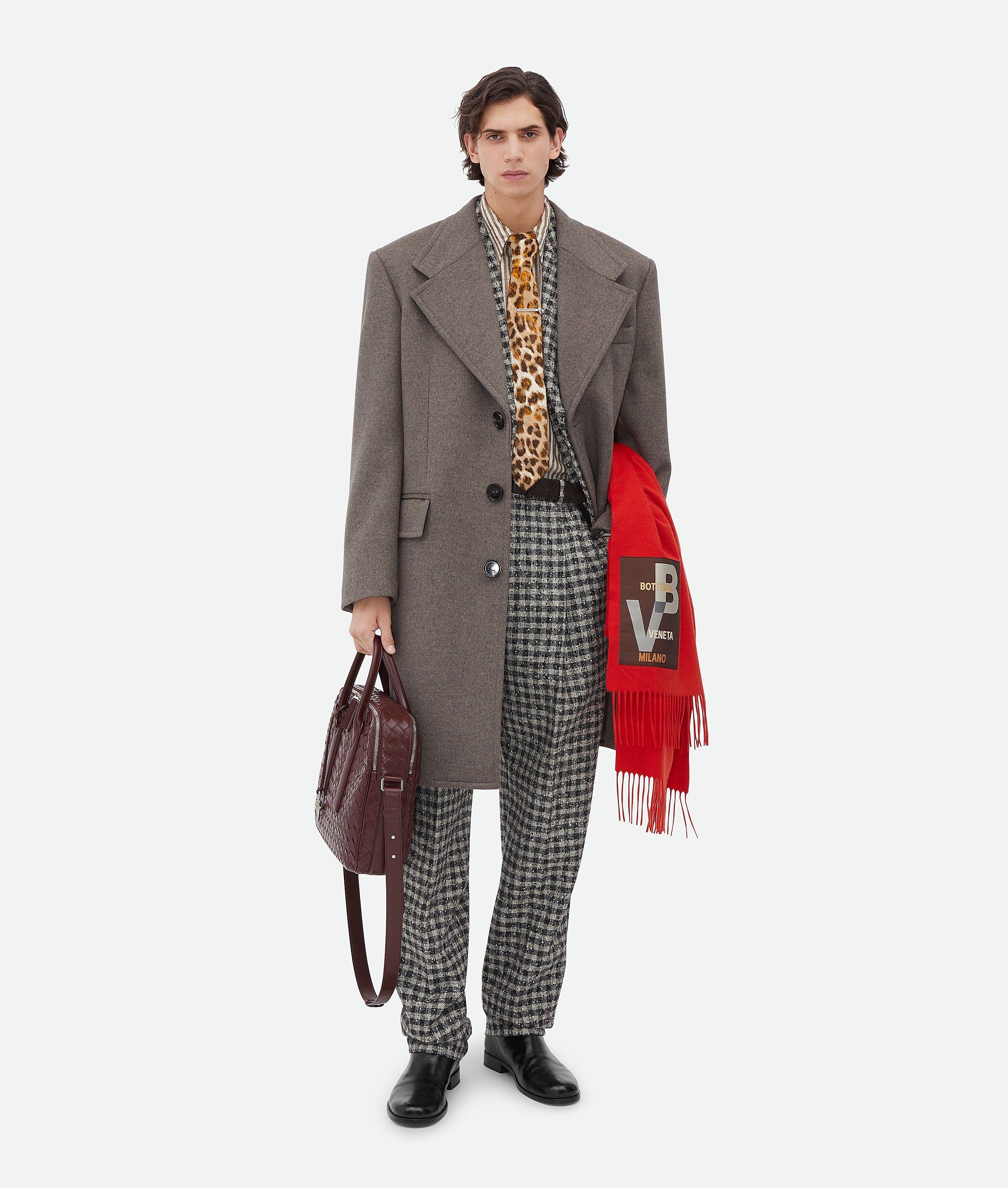 Bottega Veneta Boucle Gingham Wool Jacket In Black/pearl/khaki