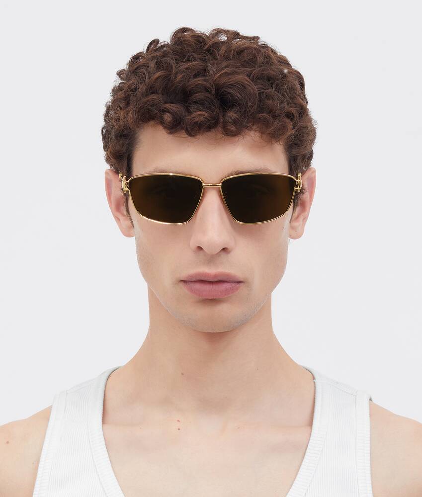 Bottega Turn Square Sunglasses in Gold / Brown. Shop online now.