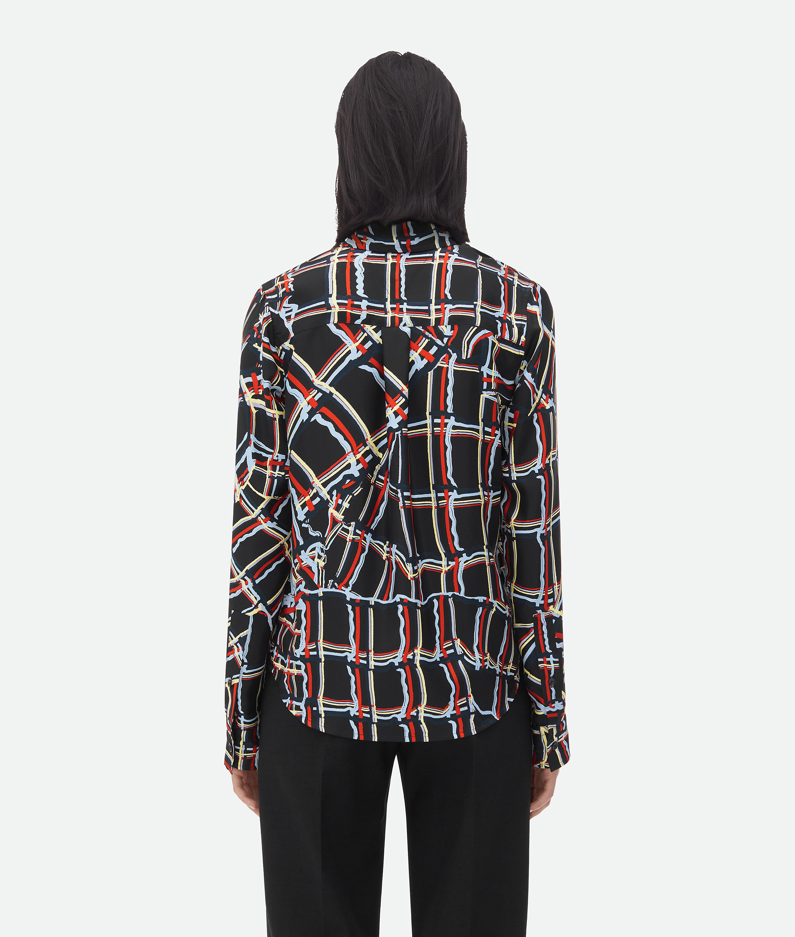 Shop Bottega Veneta Distorted Check Printed Silk Shirt In Multicolor