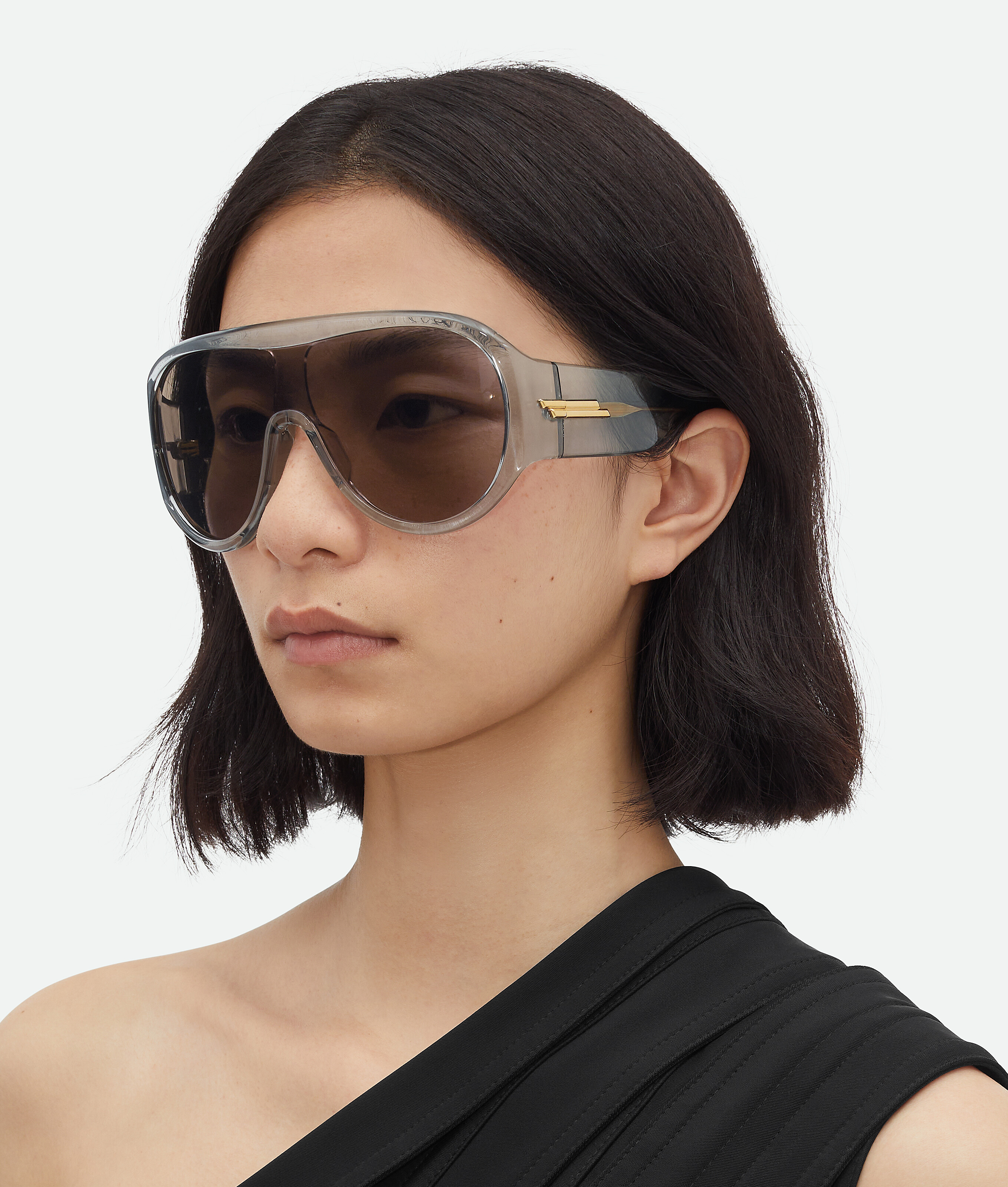 Shop Bottega Veneta Scudo Shield Sunglasses In Grey/brown