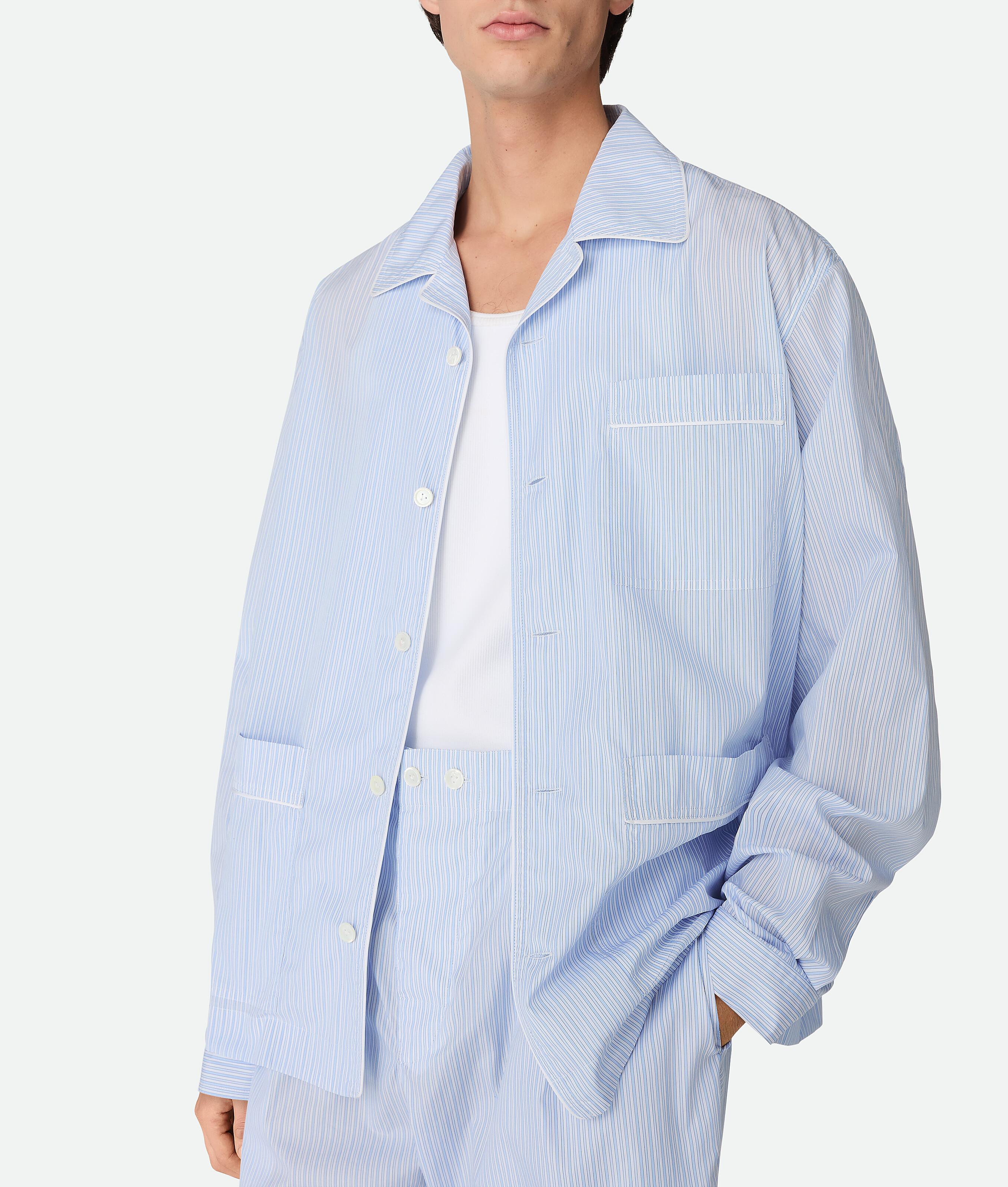 Bottega Veneta Pyjama En Popeline De Coton À Rayures In Blue