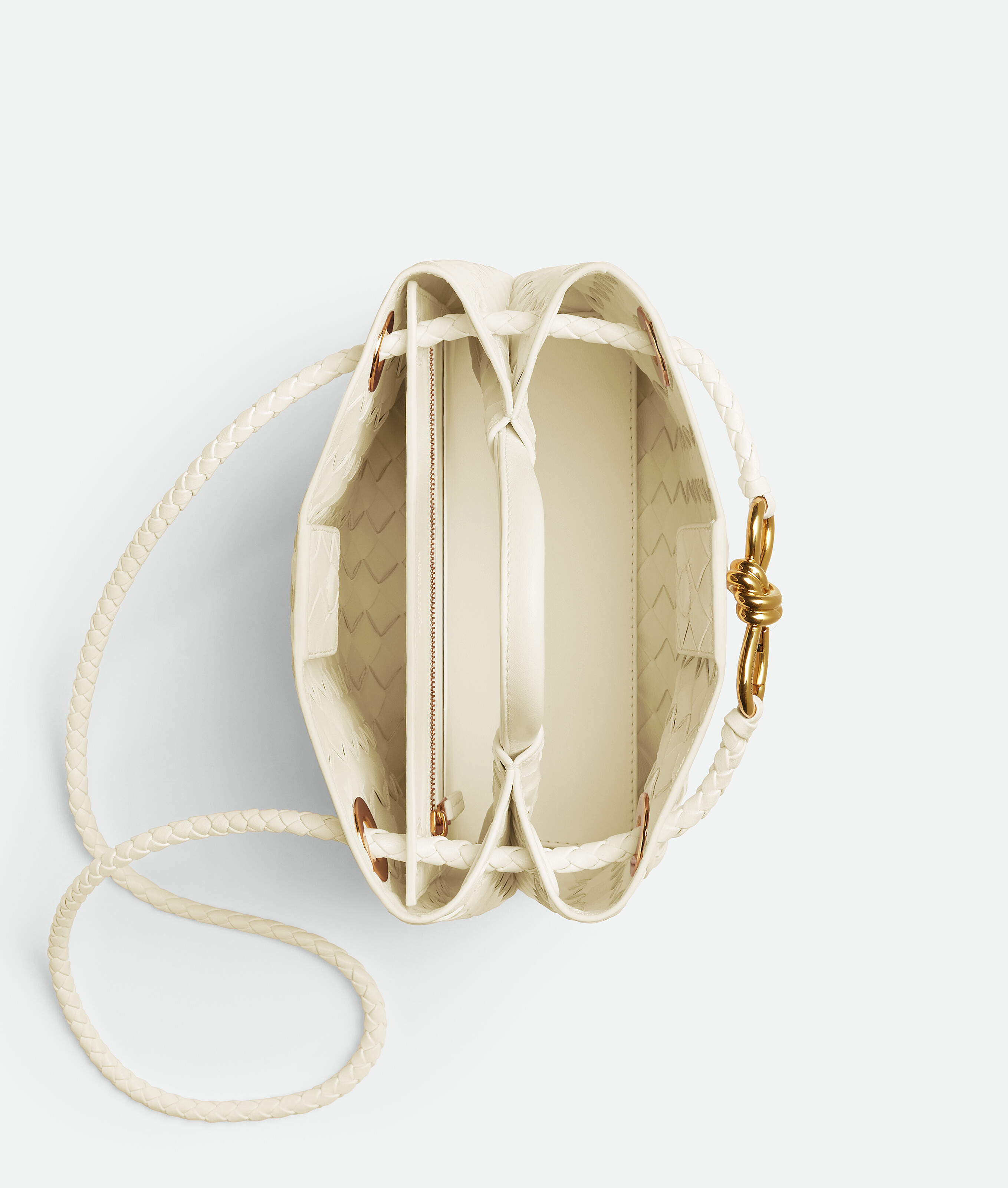 Bottega Veneta White Small Andiamo Bag In Sea Salt