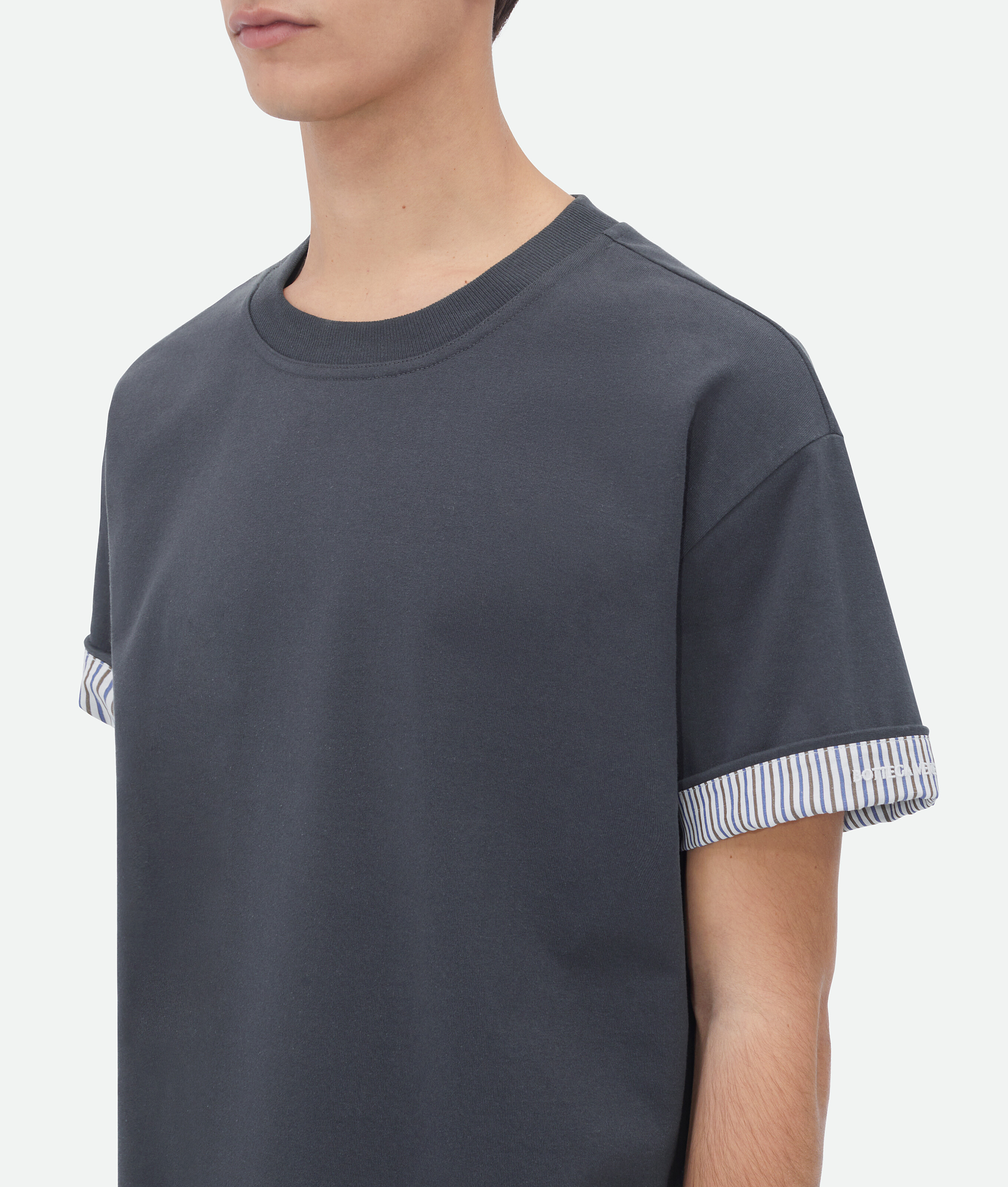 Shop Bottega Veneta Double Layer Striped Cotton T-shirt In Grey
