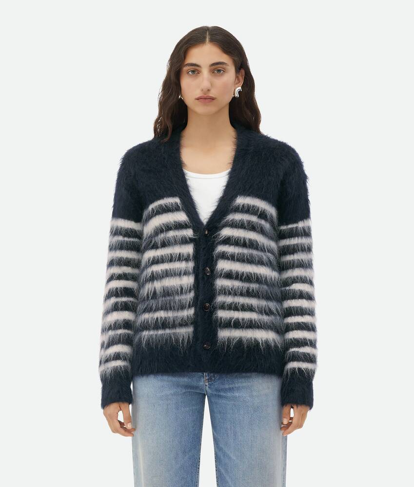 Bottega Veneta® Women's Heavy Marinière Mohair Cardigan in Navy