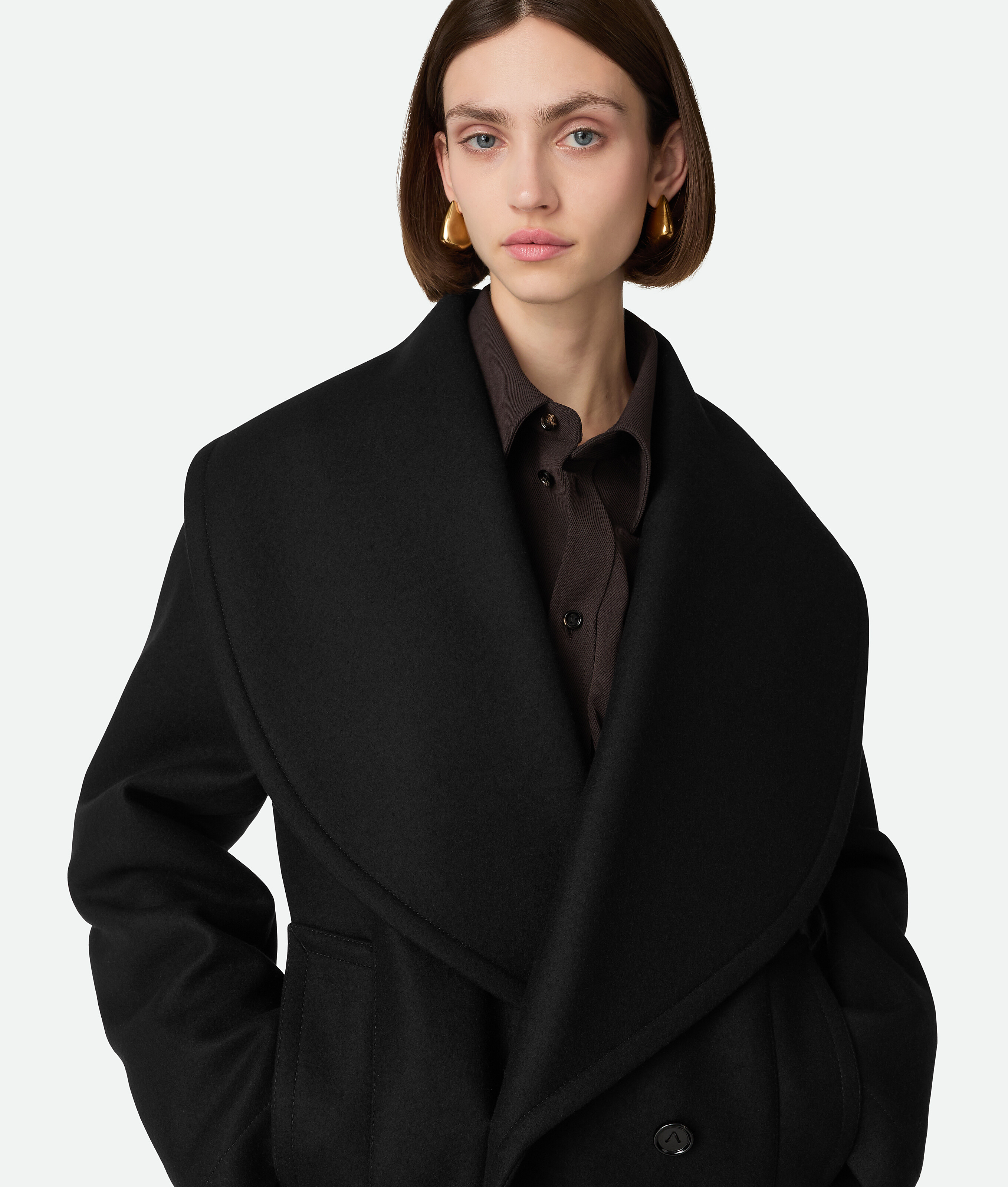 Bottega Veneta Stretch Wool Short Coat In Black