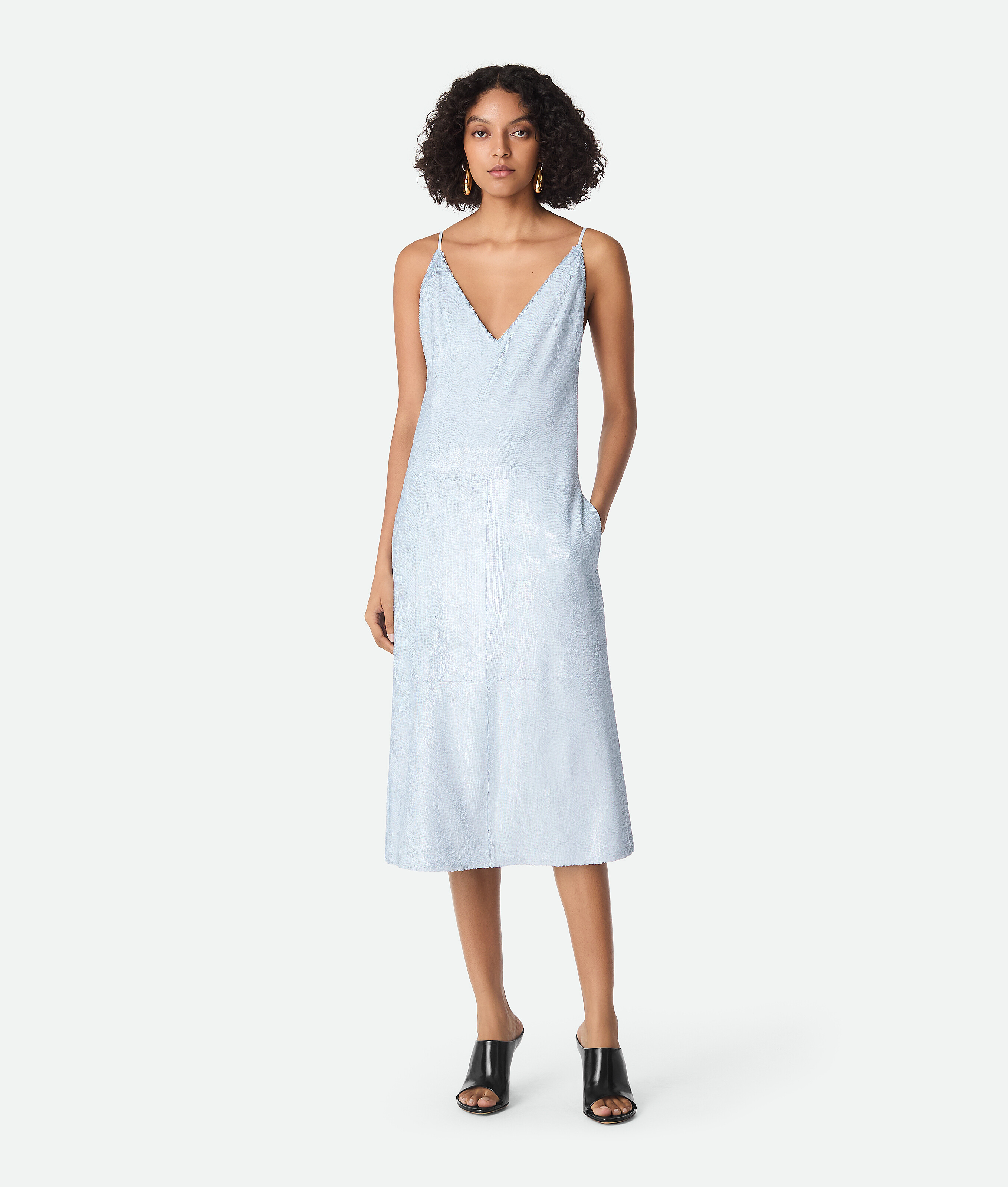 Bottega Veneta Patent Leather Fringed Dress - Sky Blue - Woman - 8 - Calfskin