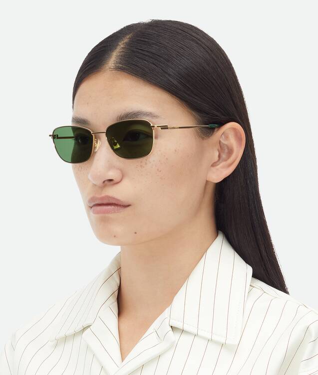 Bottega Veneta® Split Rectangular Sunglasses in Gold/green. Shop online ...