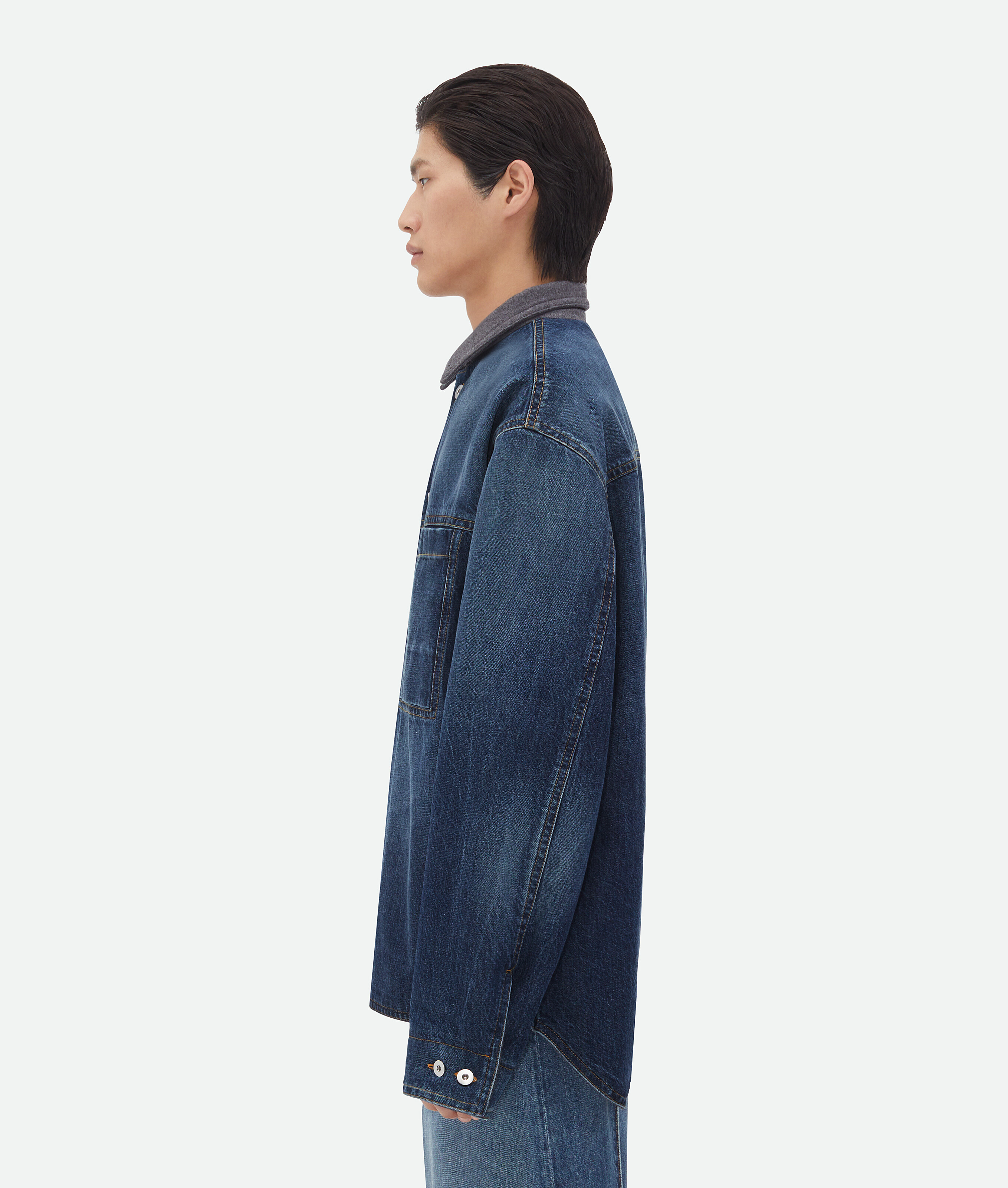 Shop Bottega Veneta Reversible Wool Denim Jacket In Blue